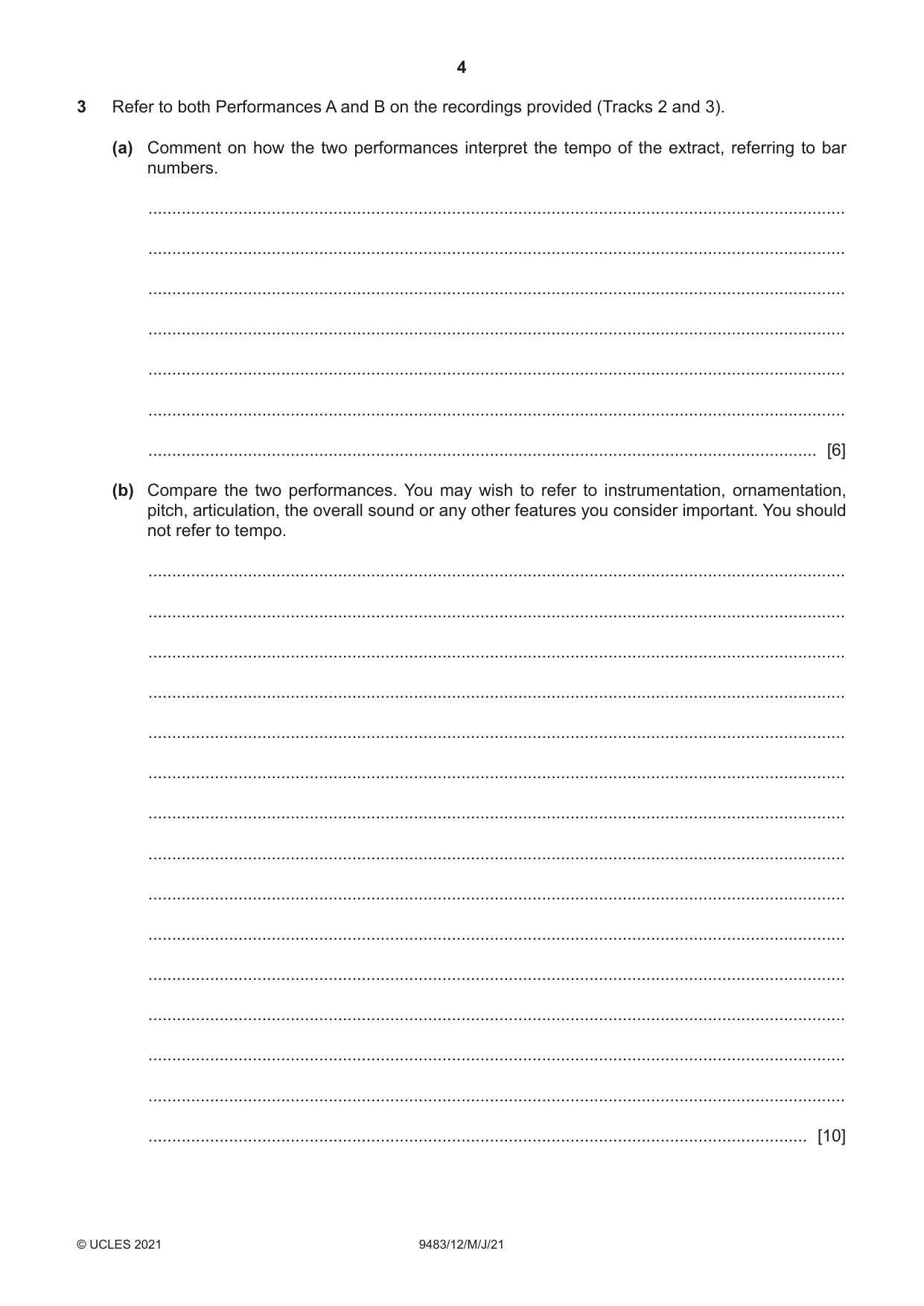 Cambridge A Level Music 9483 2021 May/June Paper 1 · Variant 2 question paper, page 4 of 12