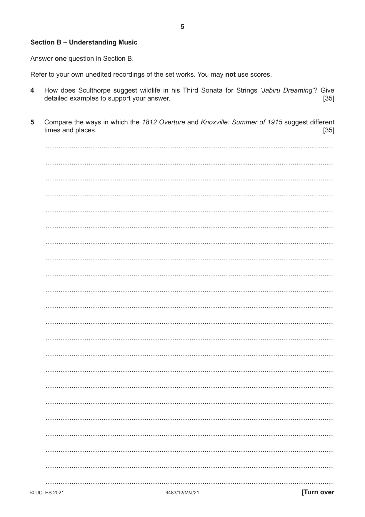 Cambridge A Level Music 9483 2021 May/June Paper 1 · Variant 2 question paper, page 5 of 12