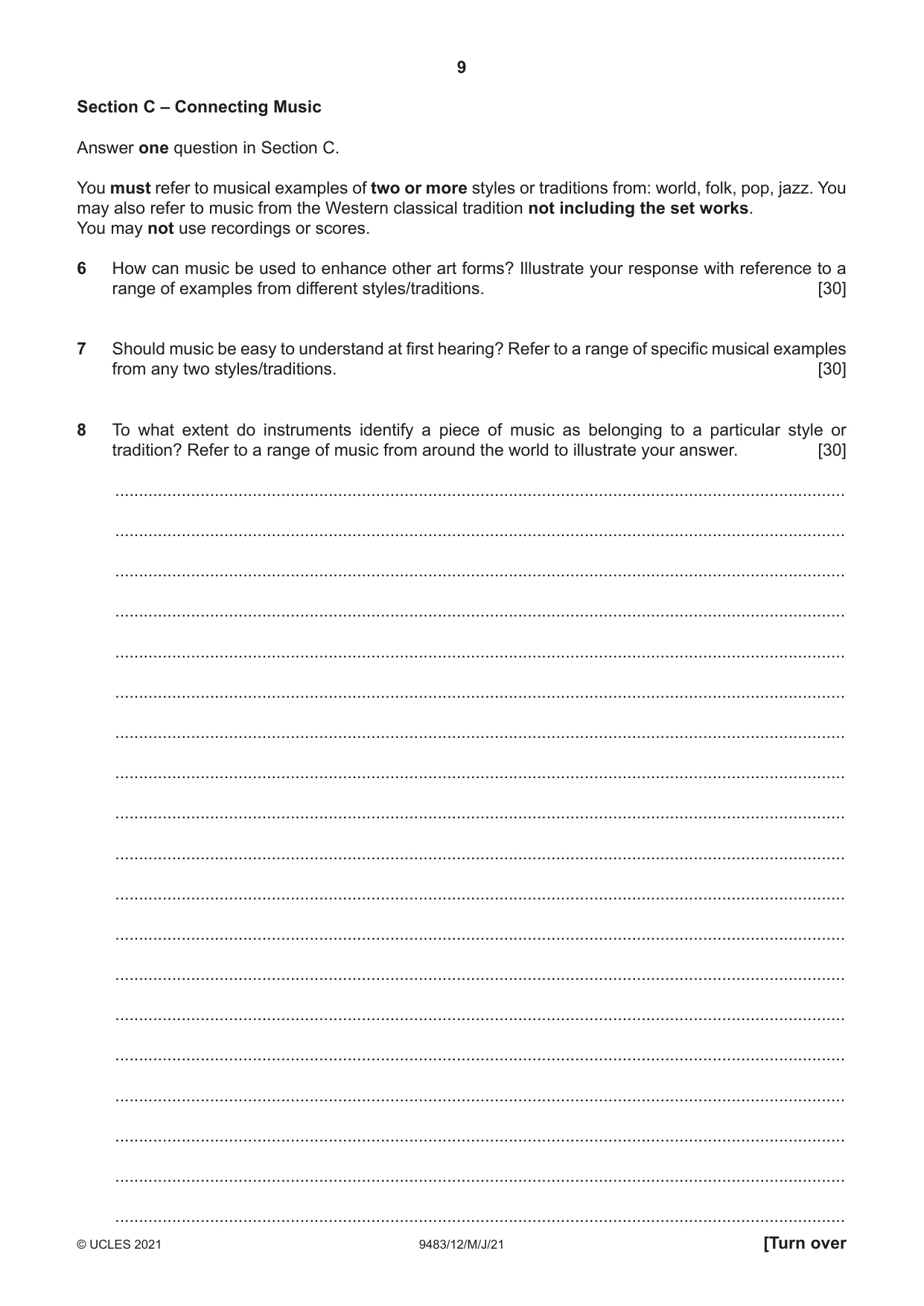 Cambridge A Level Music 9483 2021 May/June Paper 1 · Variant 2 question paper, page 9 of 12