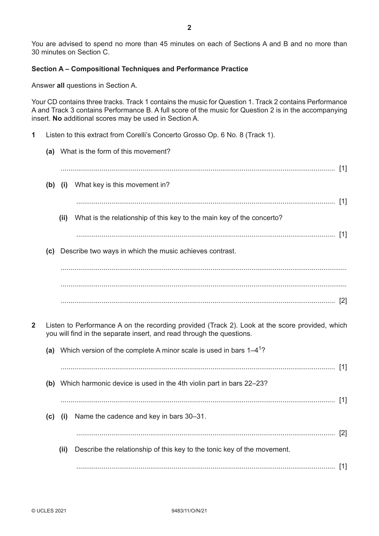 Cambridge A Level Music 9483 2021 Oct/Nov Paper 1 · Variant 1 question paper, page 2 of 12