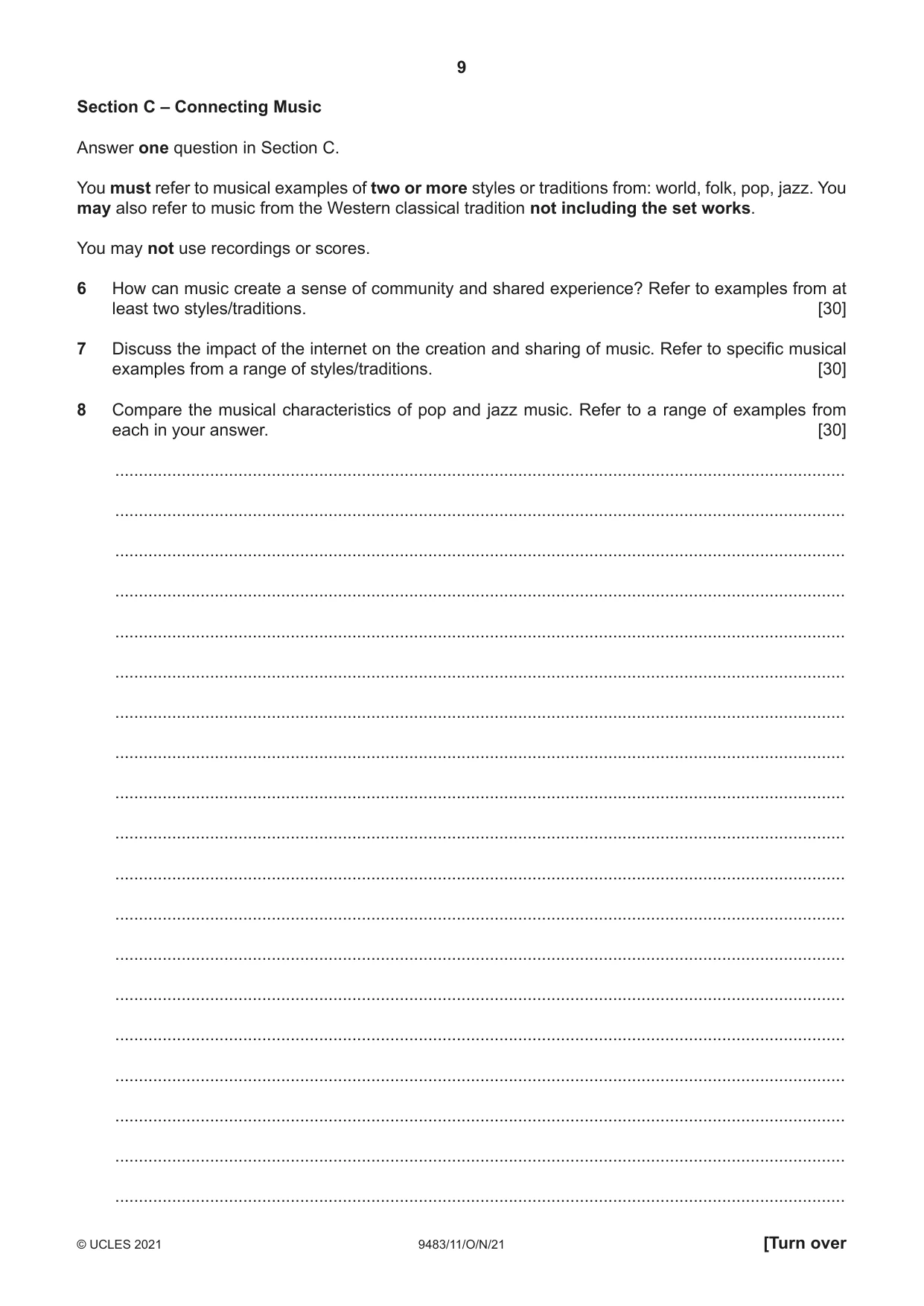 Cambridge A Level Music 9483 2021 Oct/Nov Paper 1 · Variant 1 question paper, page 9 of 12