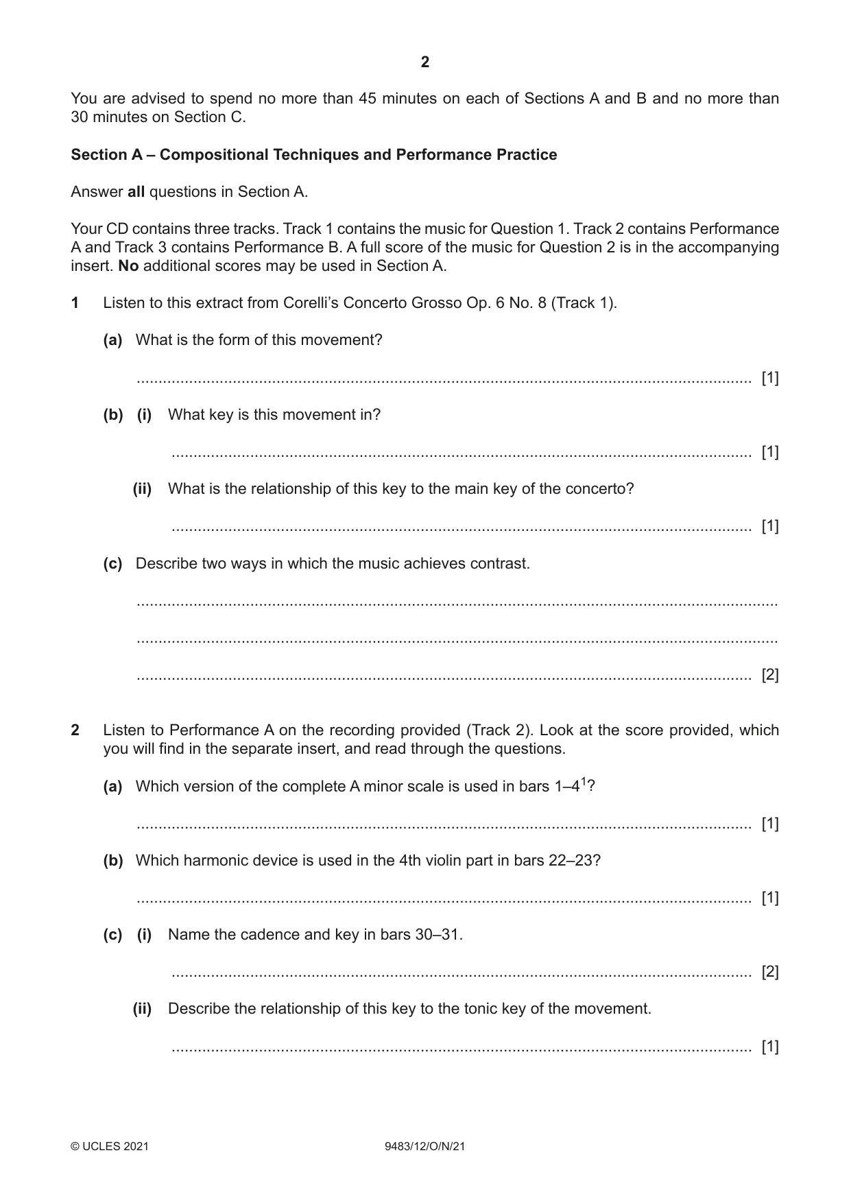 Cambridge A Level Music 9483 2021 Oct/Nov Paper 1 · Variant 2 question paper, page 2 of 12