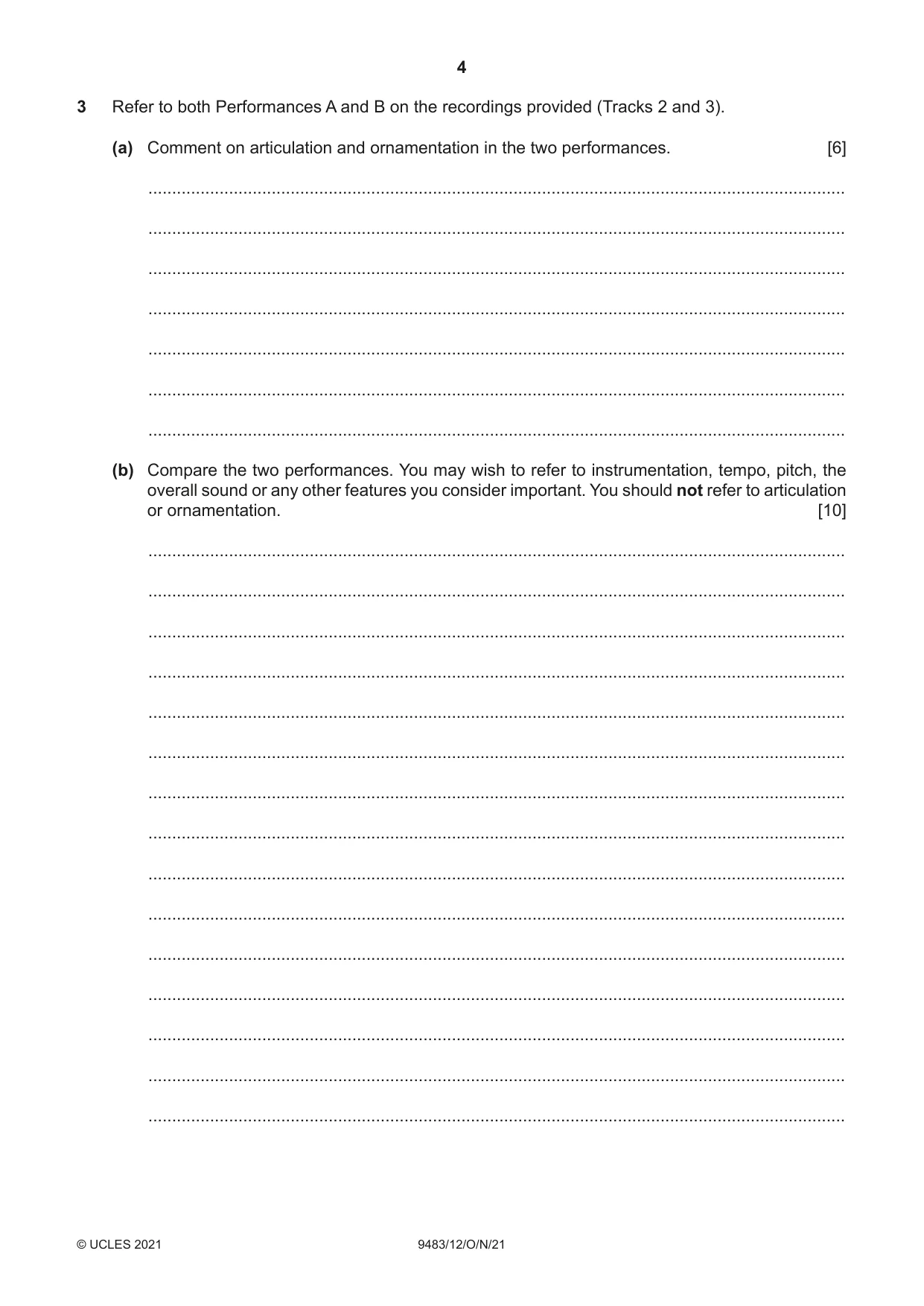 Cambridge A Level Music 9483 2021 Oct/Nov Paper 1 · Variant 2 question paper, page 4 of 12