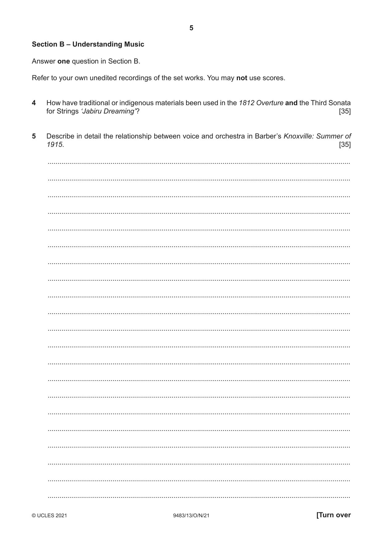 Cambridge A Level Music 9483 2021 Oct/Nov Paper 1 · Variant 3 question paper, page 5 of 12