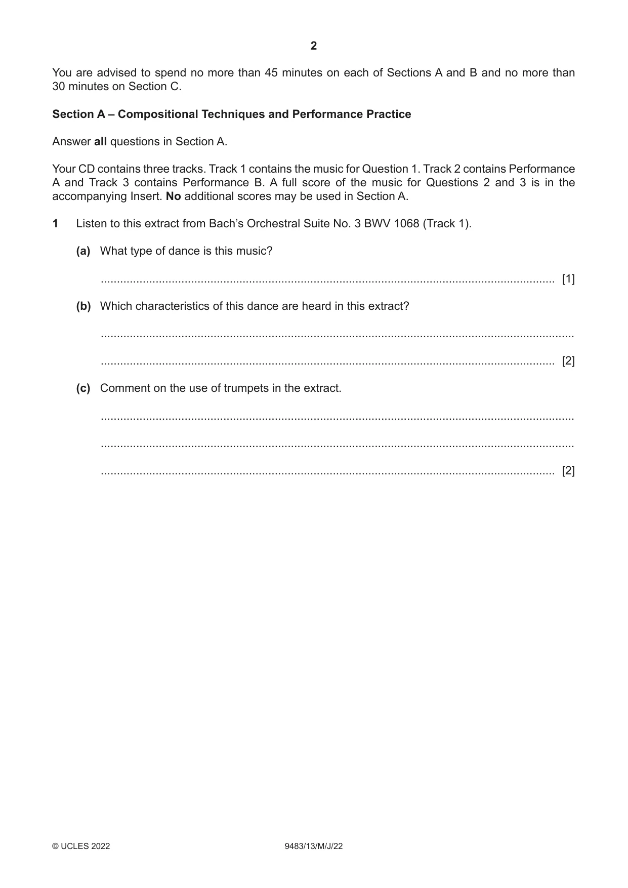 Cambridge A Level Music 9483 2022 May/June Paper 1 · Variant 3 question paper, page 2 of 12