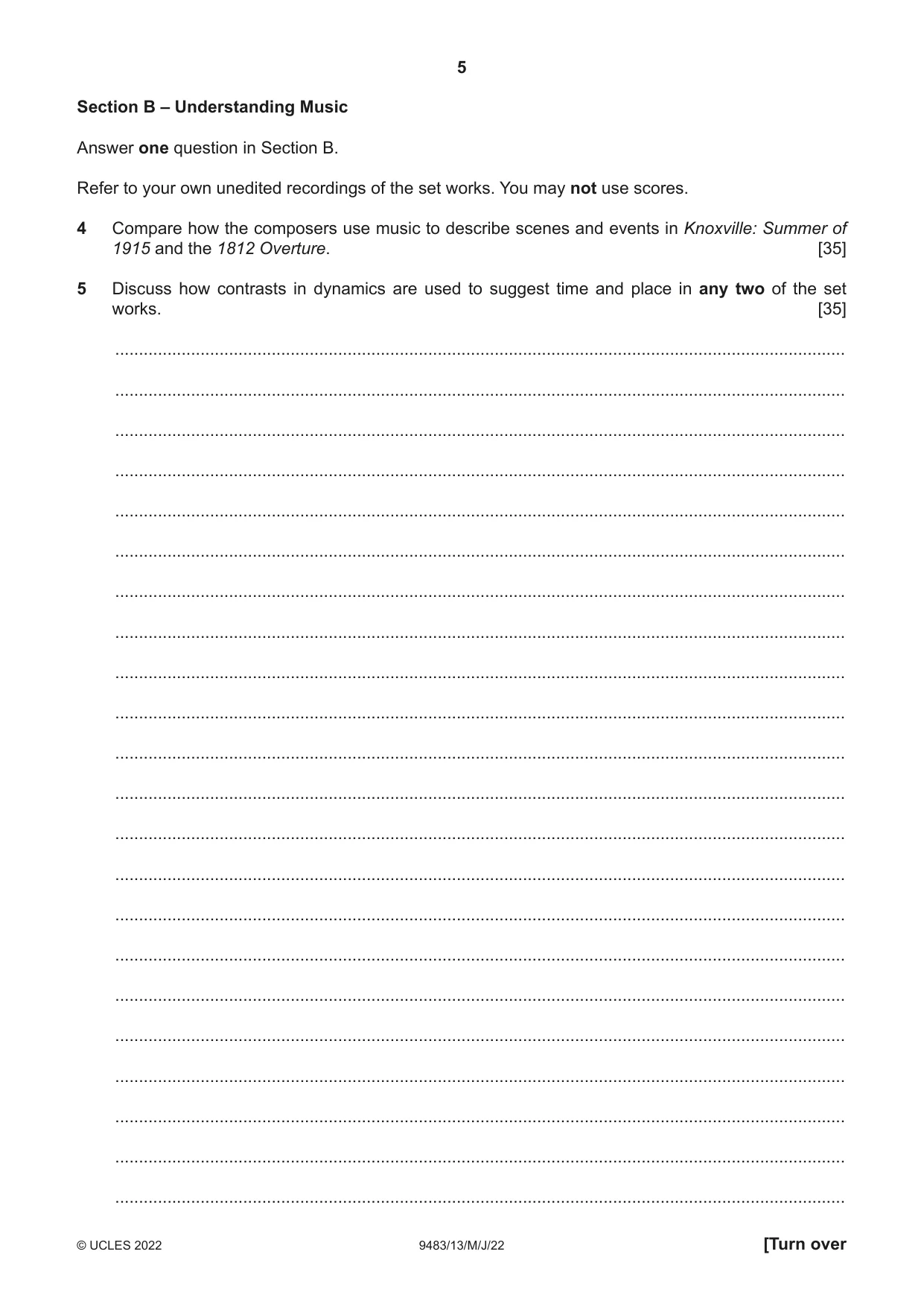 Cambridge A Level Music 9483 2022 May/June Paper 1 · Variant 3 question paper, page 5 of 12