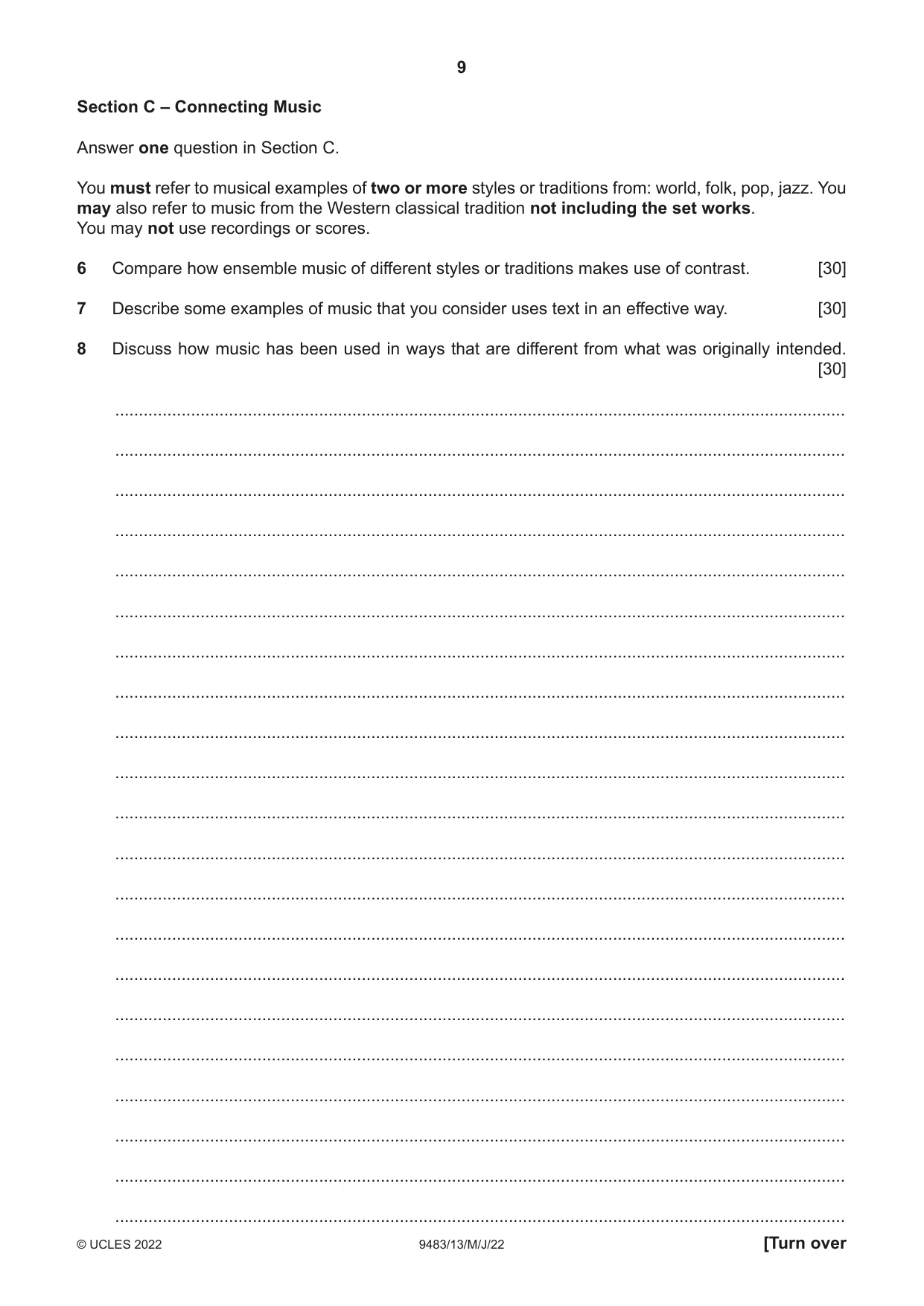 Cambridge A Level Music 9483 2022 May/June Paper 1 · Variant 3 question paper, page 9 of 12