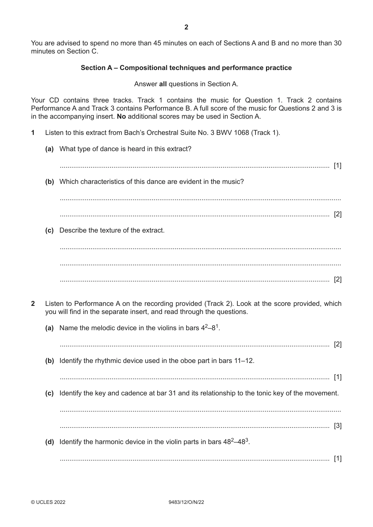 Cambridge A Level Music 9483 2022 Oct/Nov Paper 1 · Variant 2 question paper, page 2 of 12