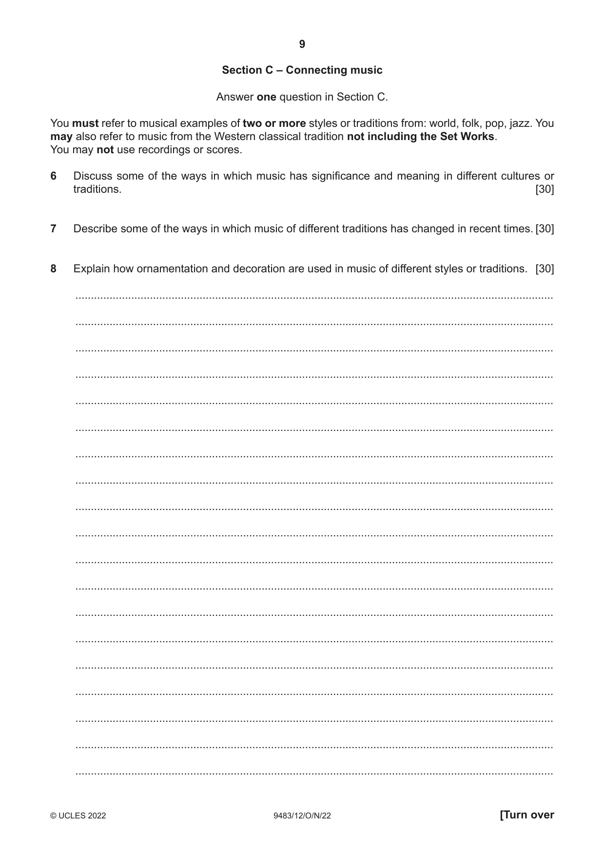 Cambridge A Level Music 9483 2022 Oct/Nov Paper 1 · Variant 2 question paper, page 9 of 12