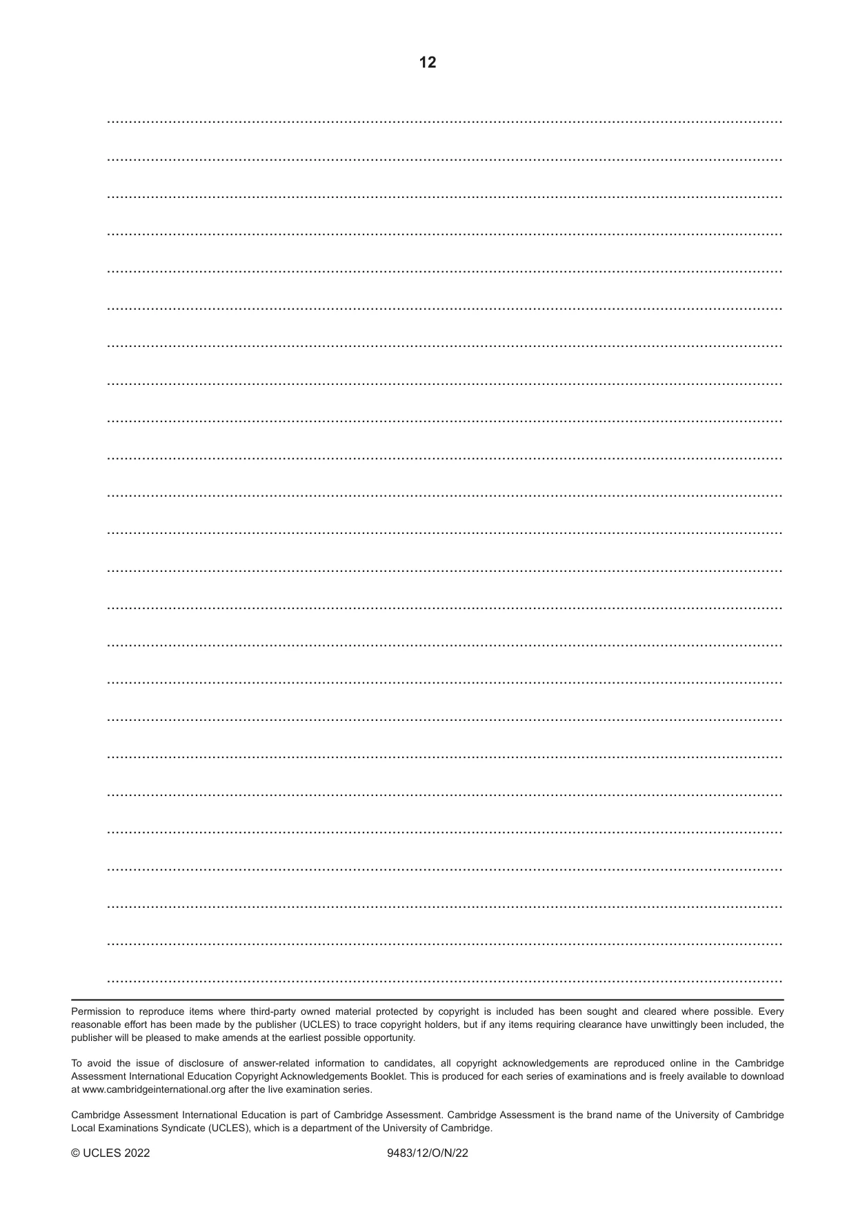 Cambridge A Level Music 9483 2022 Oct/Nov Paper 1 · Variant 2 question paper, page 12 of 12