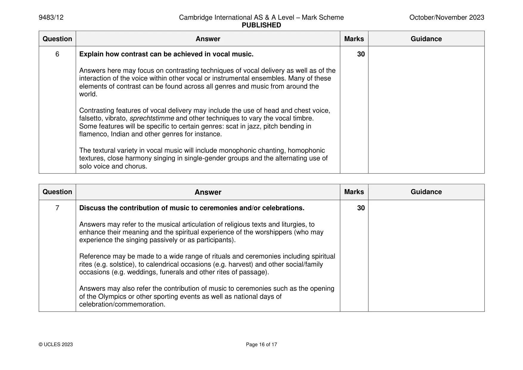 Mark scheme, page 16 of 17