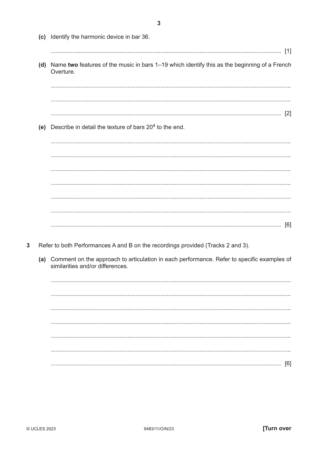 Cambridge A Level Music 9483 2023 Oct/Nov Paper 1 · Variant 1 question paper, page 3 of 12
