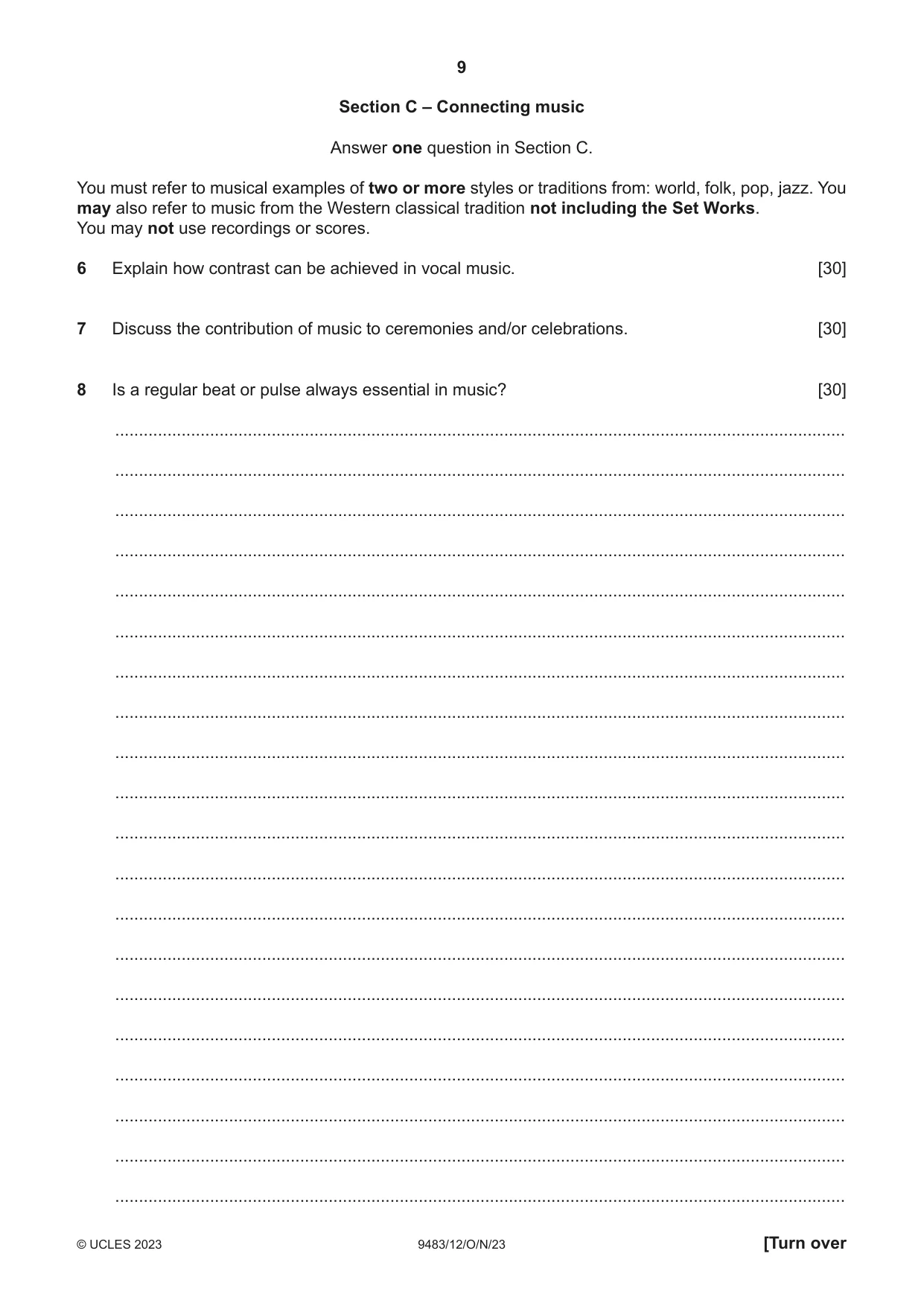 Cambridge A Level Music 9483 2023 Oct/Nov Paper 1 · Variant 2 question paper, page 9 of 12