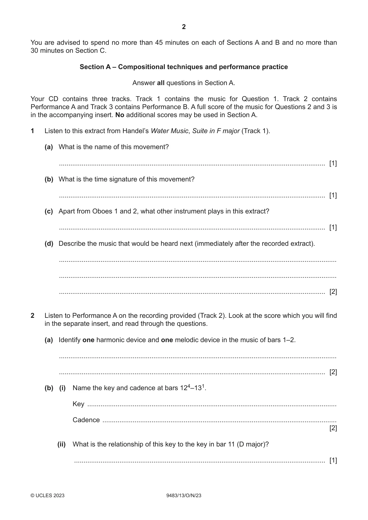 Cambridge A Level Music 9483 2023 Oct/Nov Paper 1 · Variant 3 question paper, page 2 of 12
