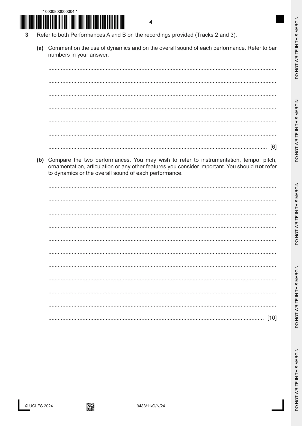 Cambridge A Level Music 9483 2024 Oct/Nov Paper 1 · Variant 1 question paper, page 4 of 12