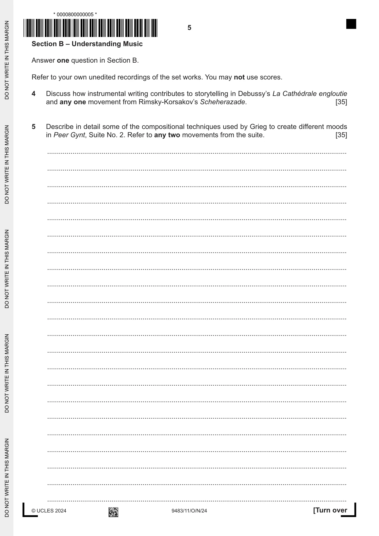 Cambridge A Level Music 9483 2024 Oct/Nov Paper 1 · Variant 1 question paper, page 5 of 12
