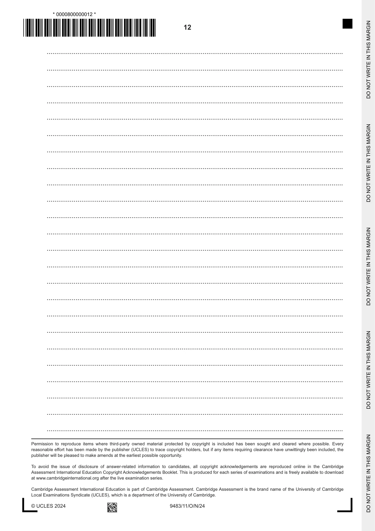 Cambridge A Level Music 9483 2024 Oct/Nov Paper 1 · Variant 1 question paper, page 12 of 12