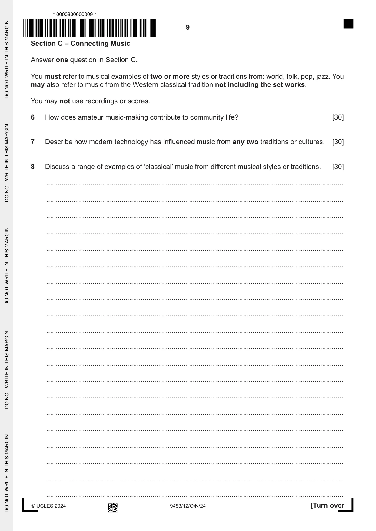 Cambridge A Level Music 9483 2024 Oct/Nov Paper 1 · Variant 2 question paper, page 9 of 12