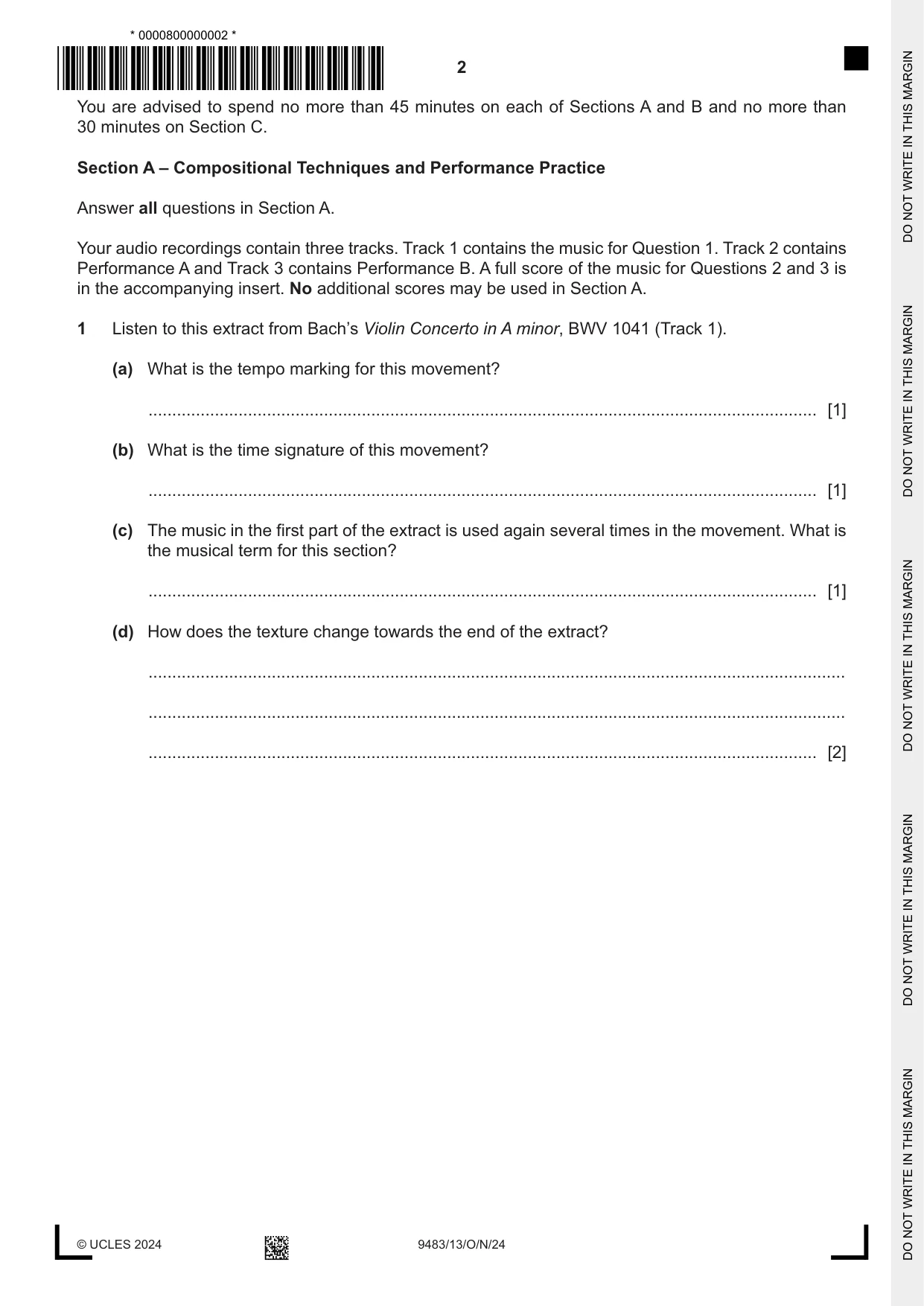 Cambridge A Level Music 9483 2024 Oct/Nov Paper 1 · Variant 3 question paper, page 2 of 12
