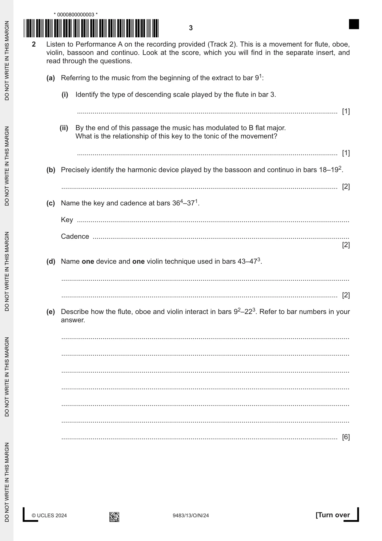 Cambridge A Level Music 9483 2024 Oct/Nov Paper 1 · Variant 3 question paper, page 3 of 12