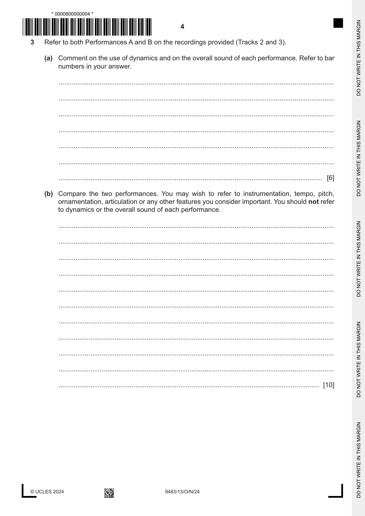 Cambridge A Level Music 9483 2024 Oct/Nov Paper 1 · Variant 3 question paper, page 4 of 12
