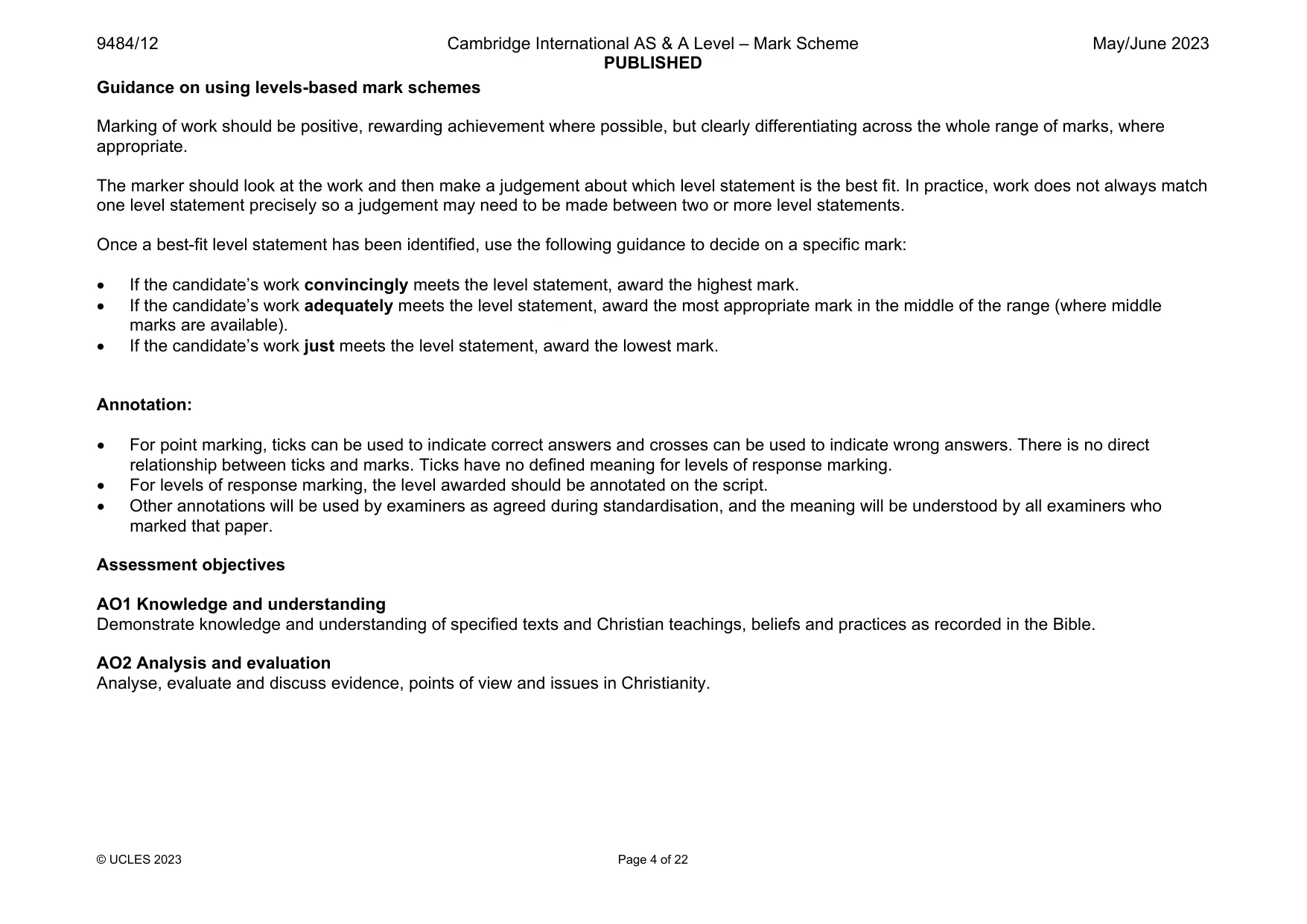 Mark scheme, page 4 of 22