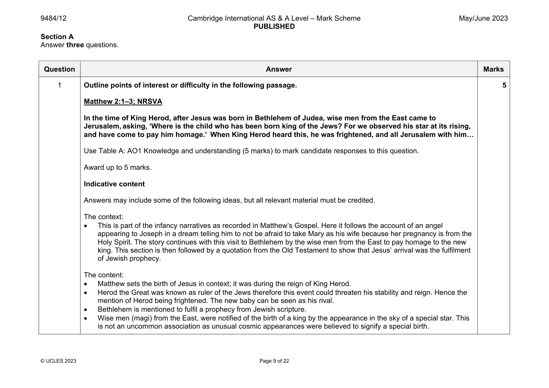 Mark scheme, page 9 of 22