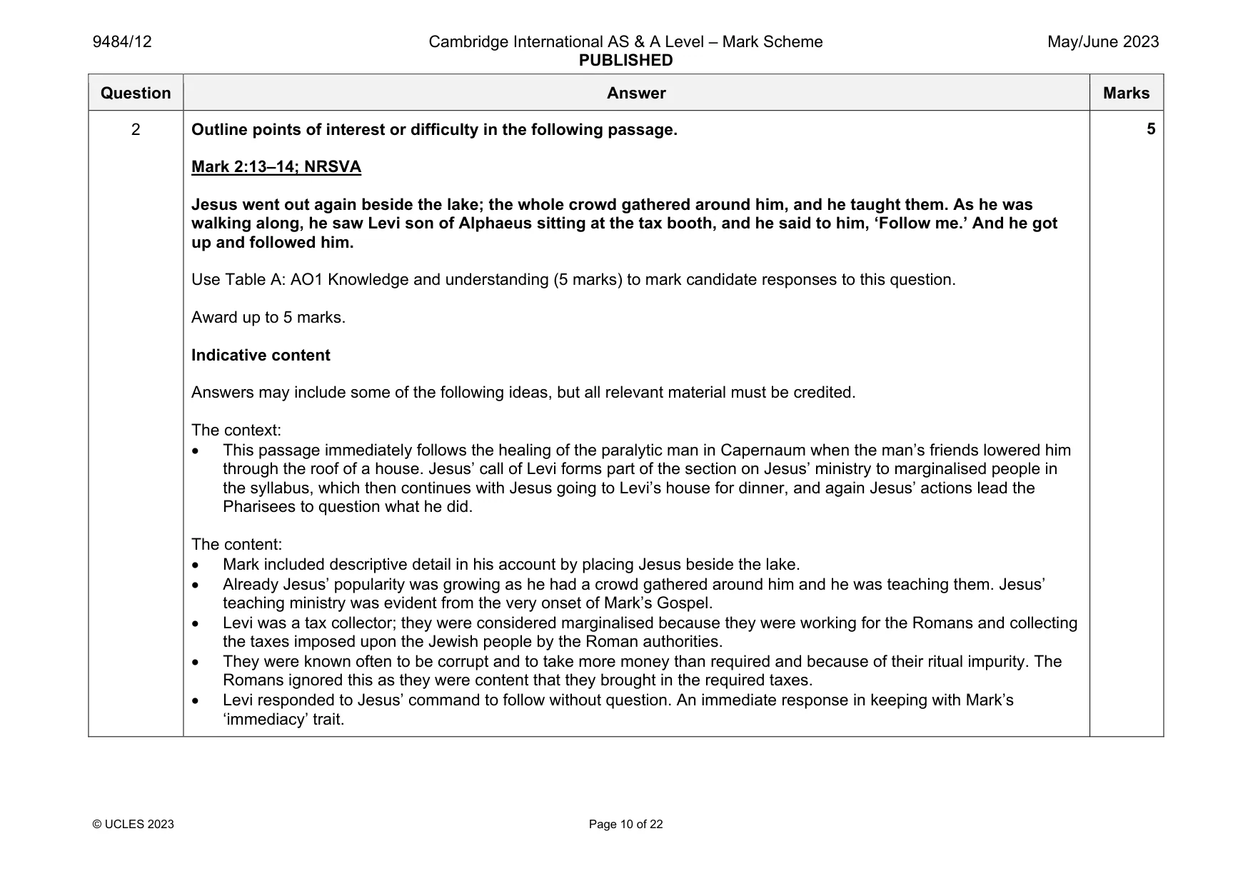 Mark scheme, page 10 of 22