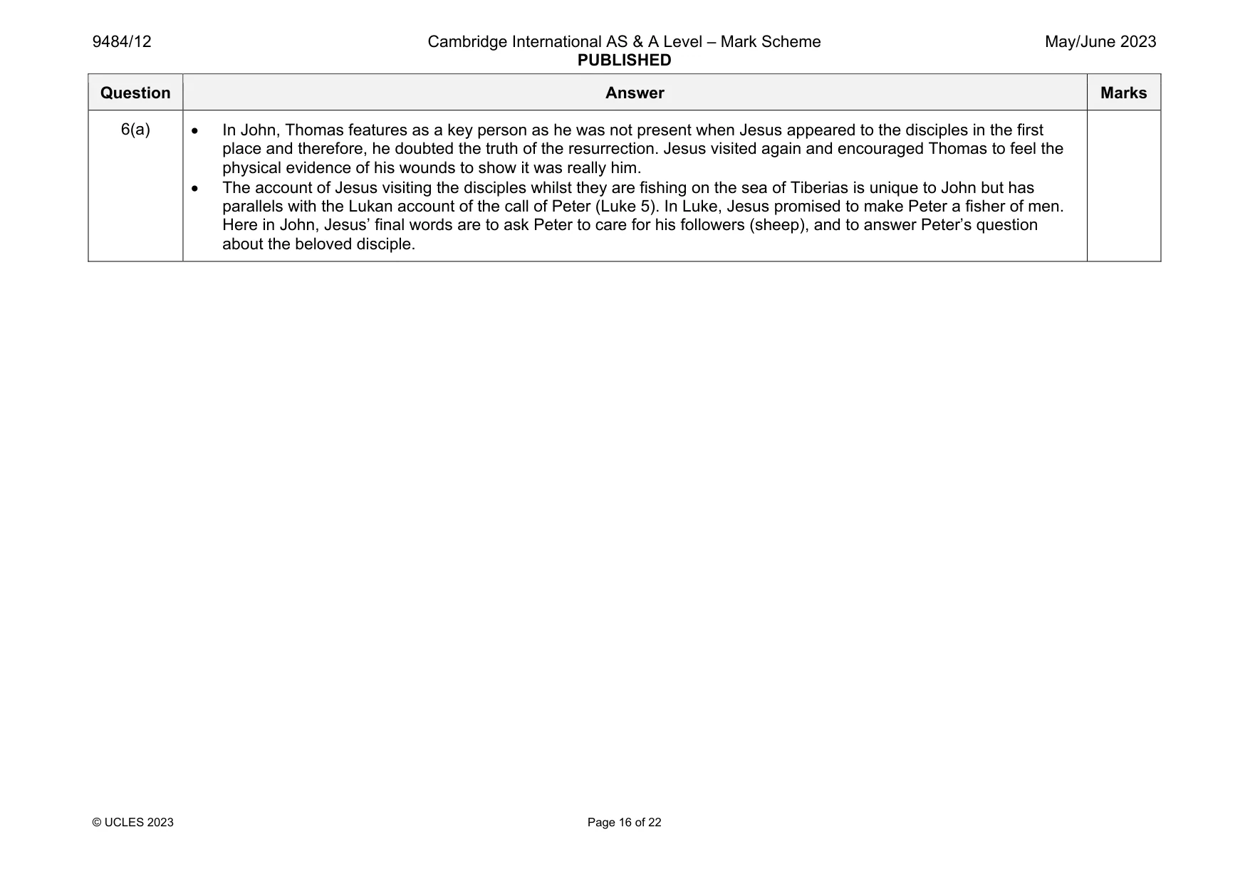 Mark scheme, page 16 of 22