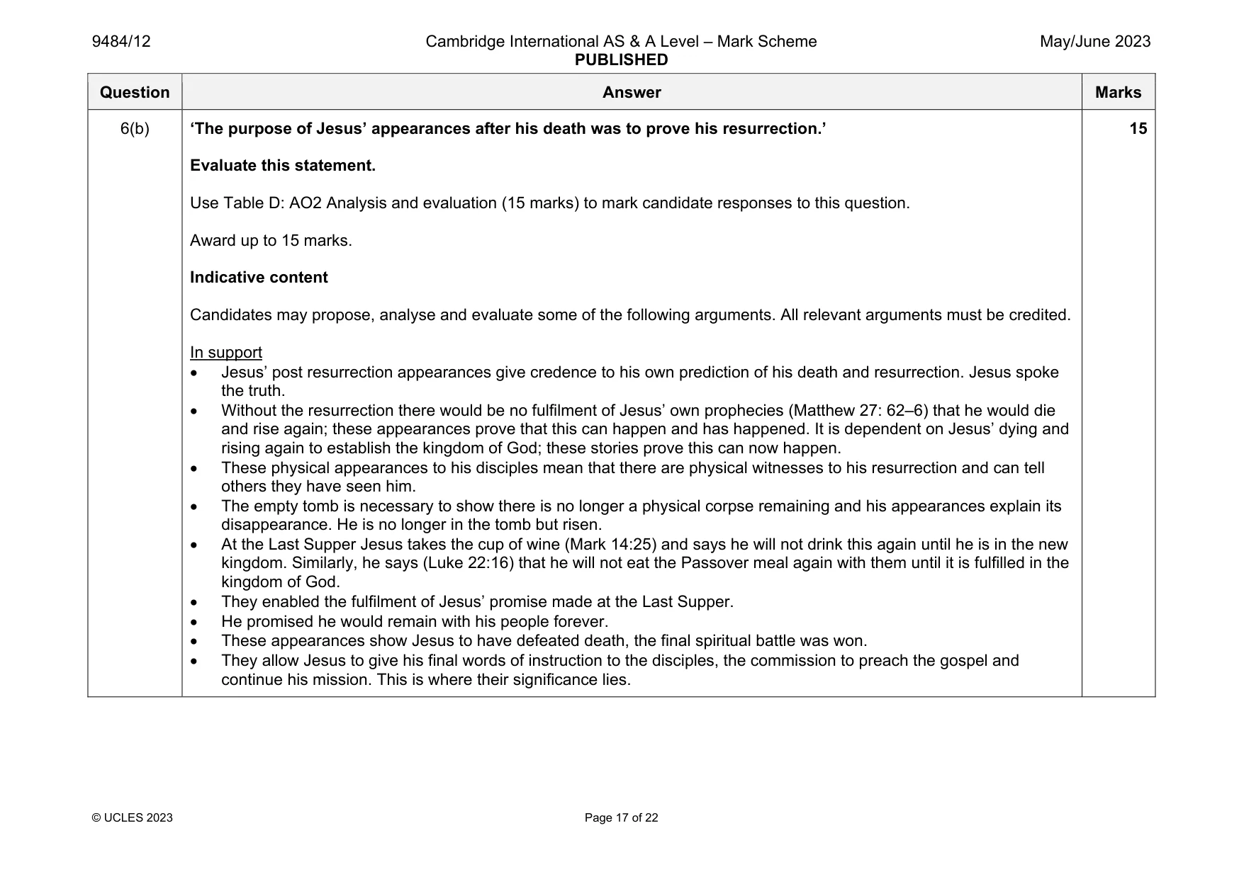 Mark scheme, page 17 of 22