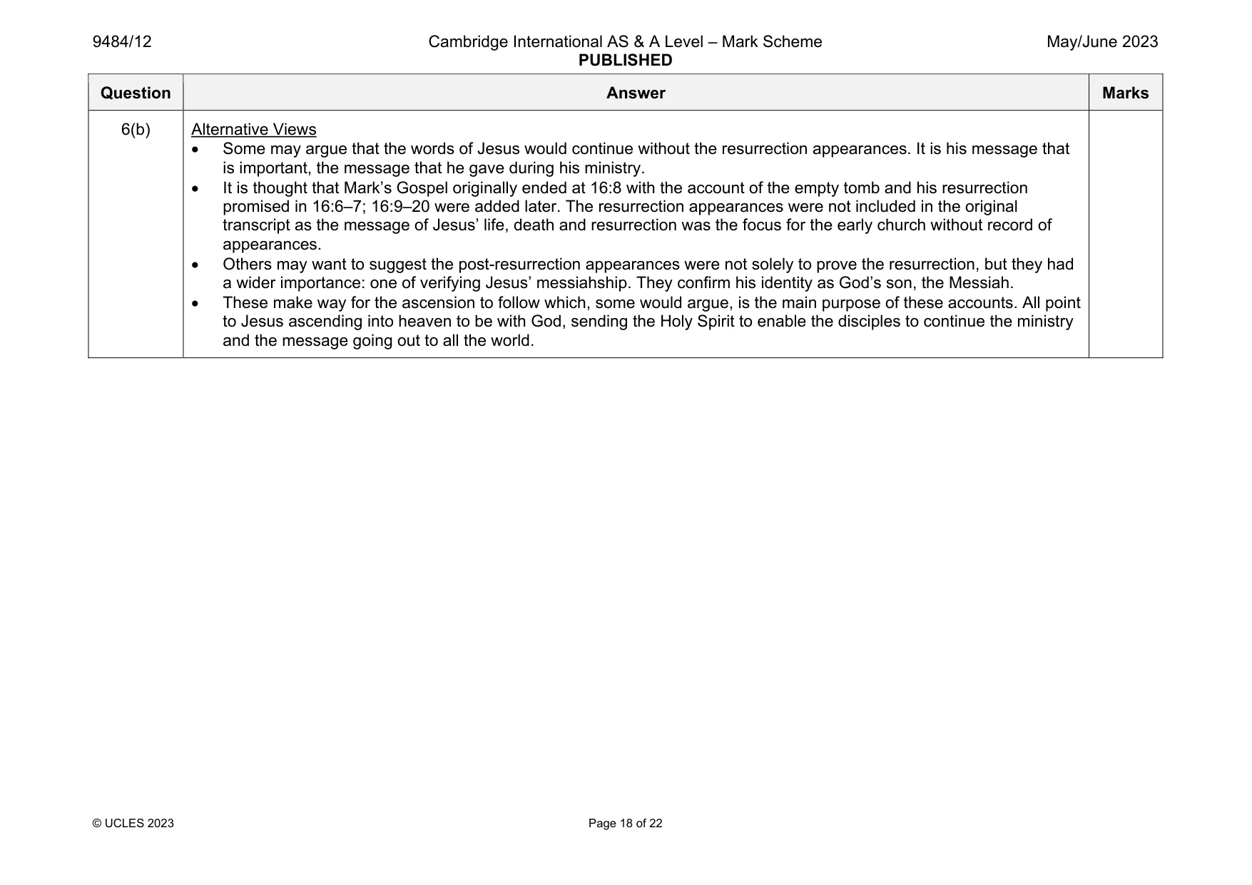 Mark scheme, page 18 of 22