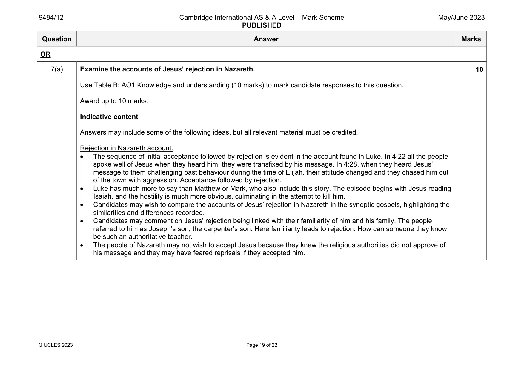 Mark scheme, page 19 of 22