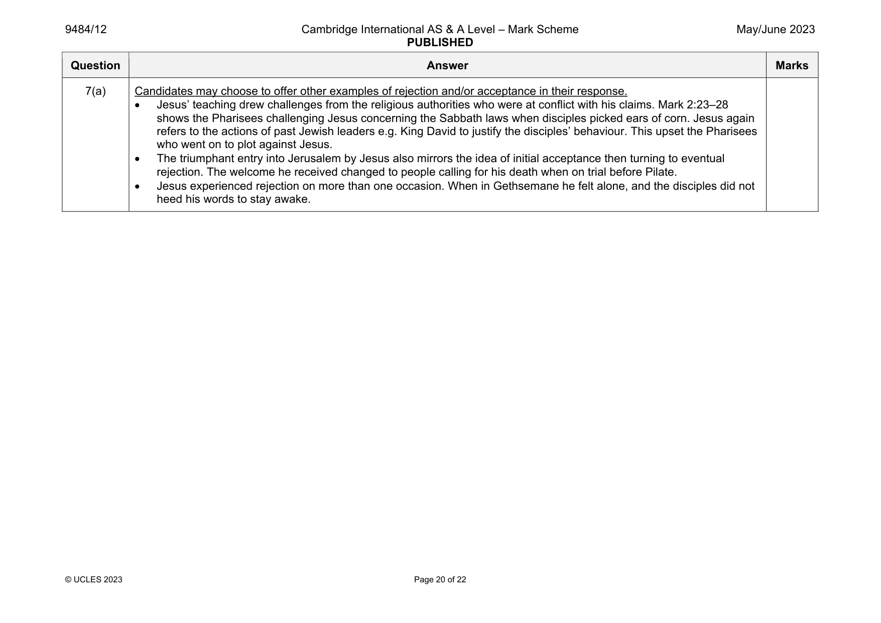 Mark scheme, page 20 of 22