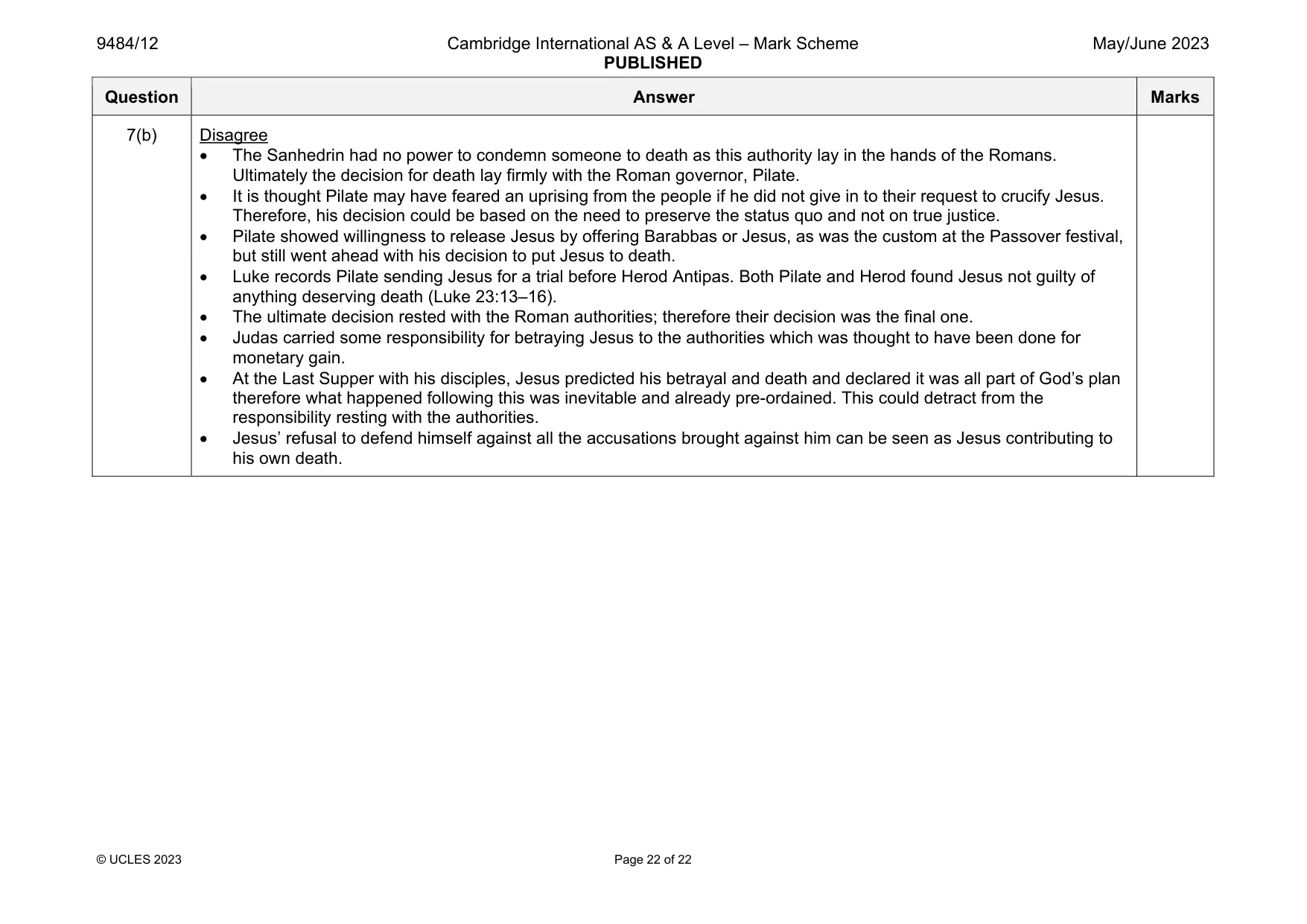 Mark scheme, page 22 of 22