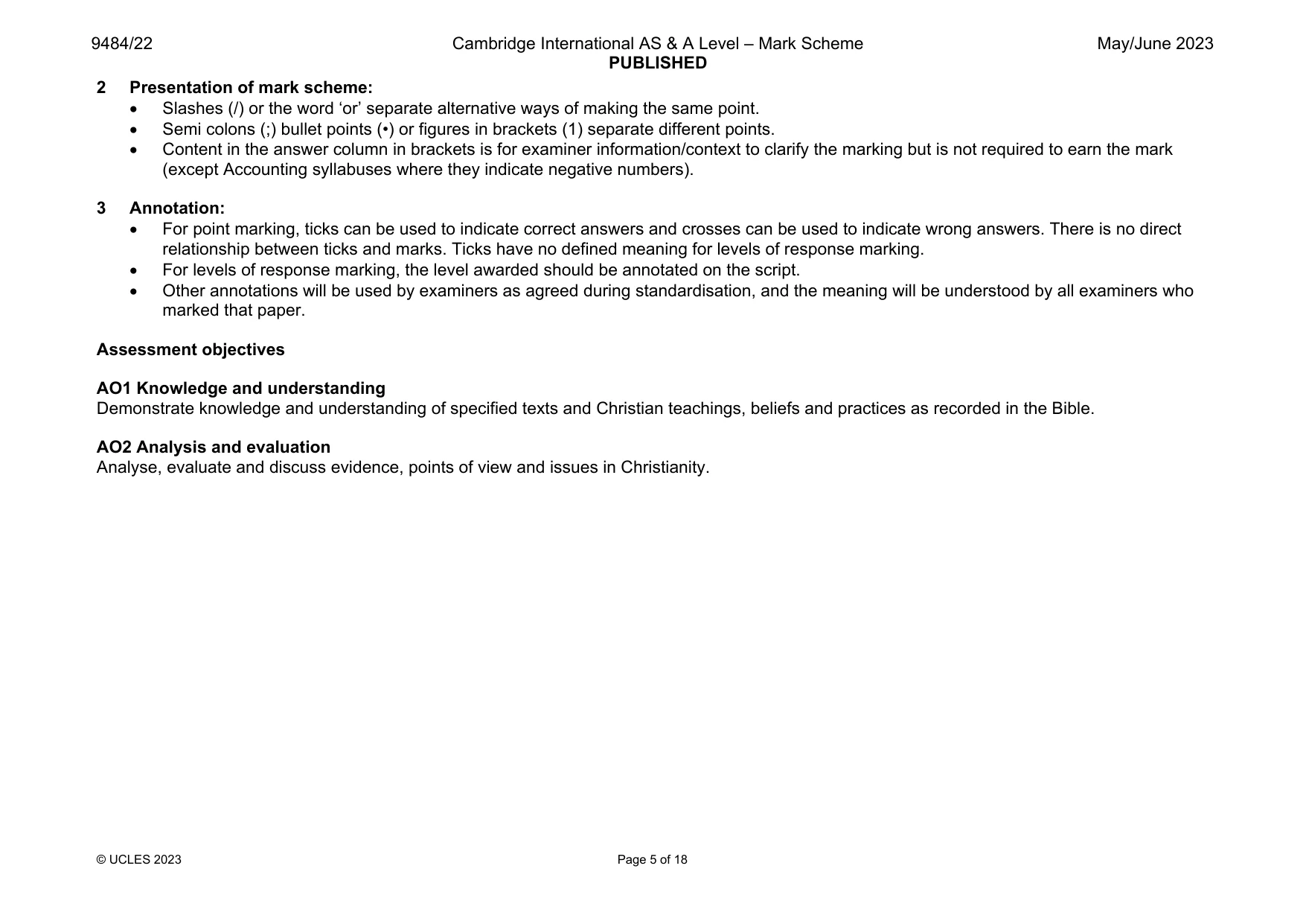 Mark scheme, page 5 of 18