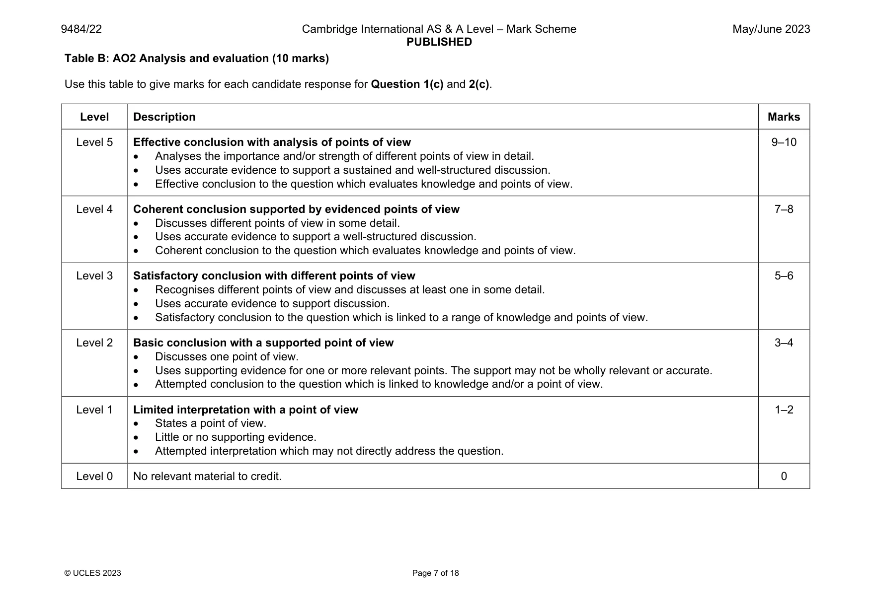 Mark scheme, page 7 of 18
