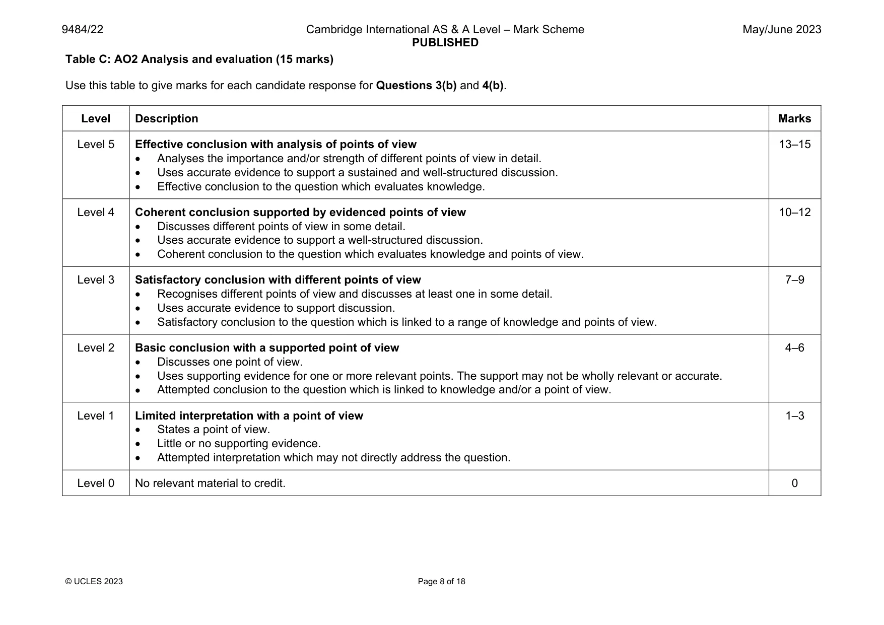 Mark scheme, page 8 of 18