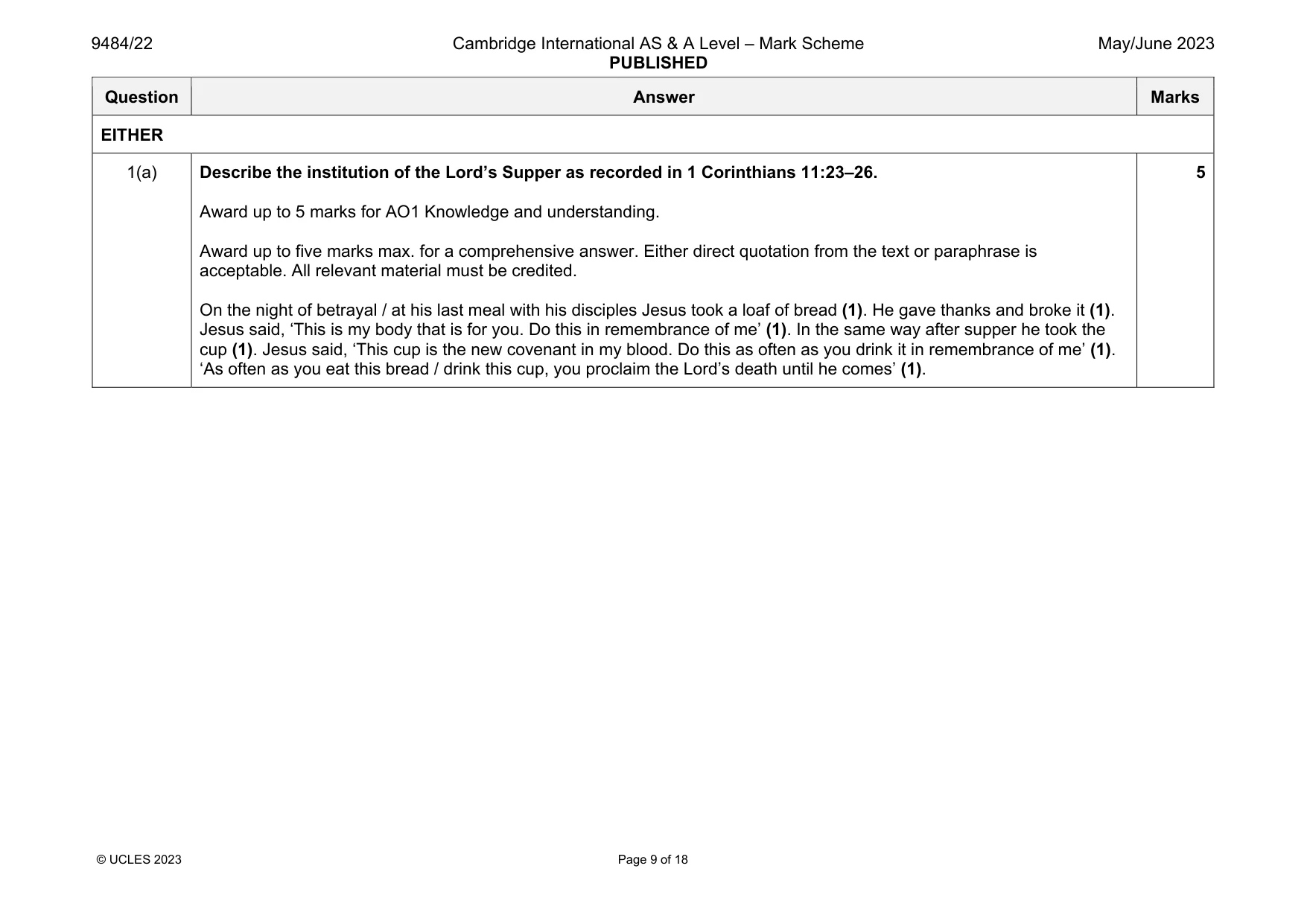 Mark scheme, page 9 of 18