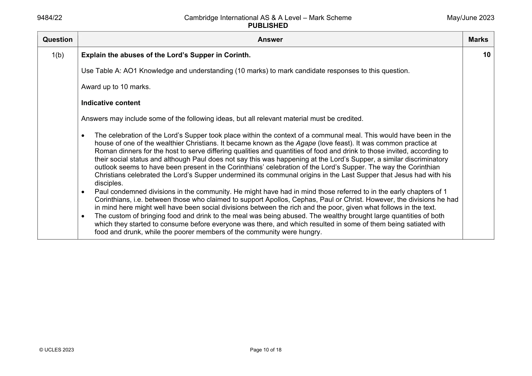 Mark scheme, page 10 of 18
