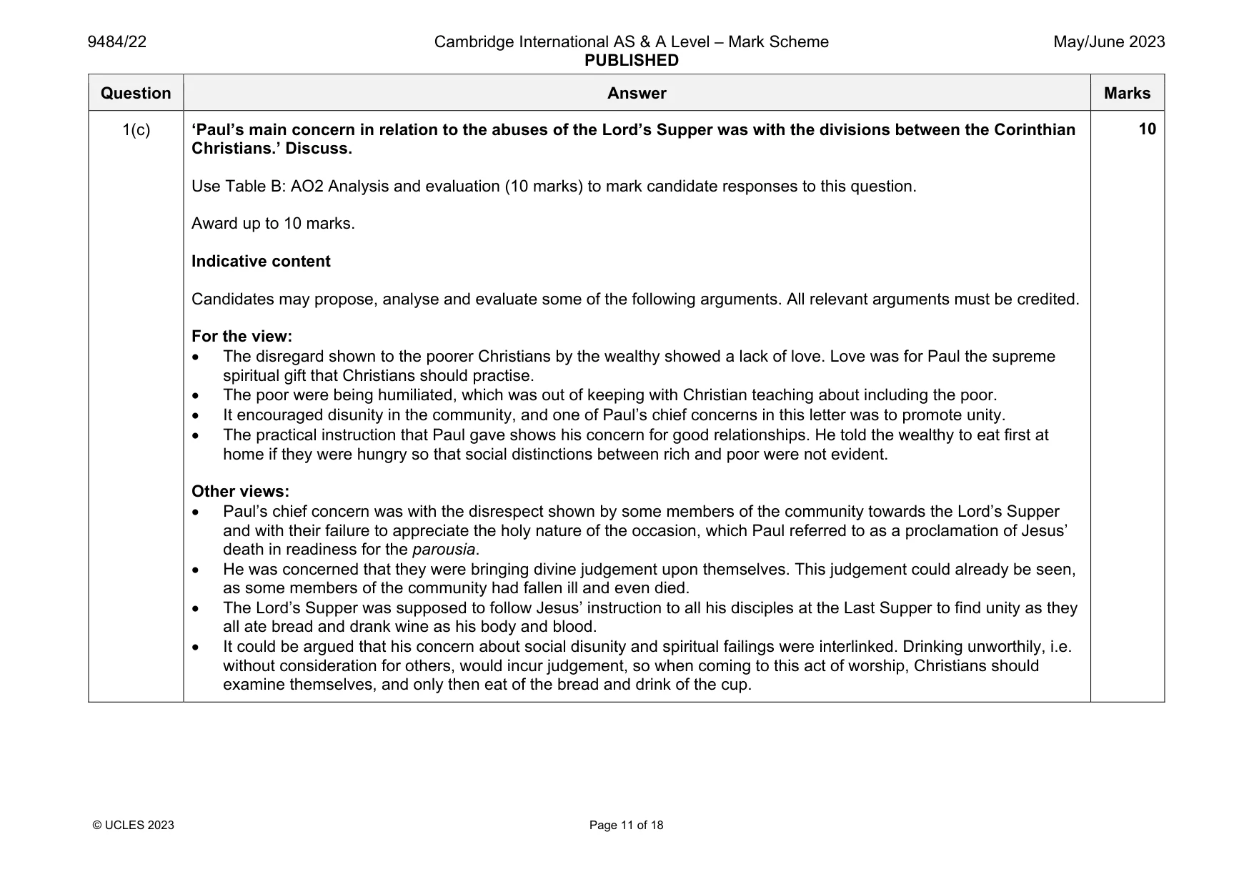 Mark scheme, page 11 of 18