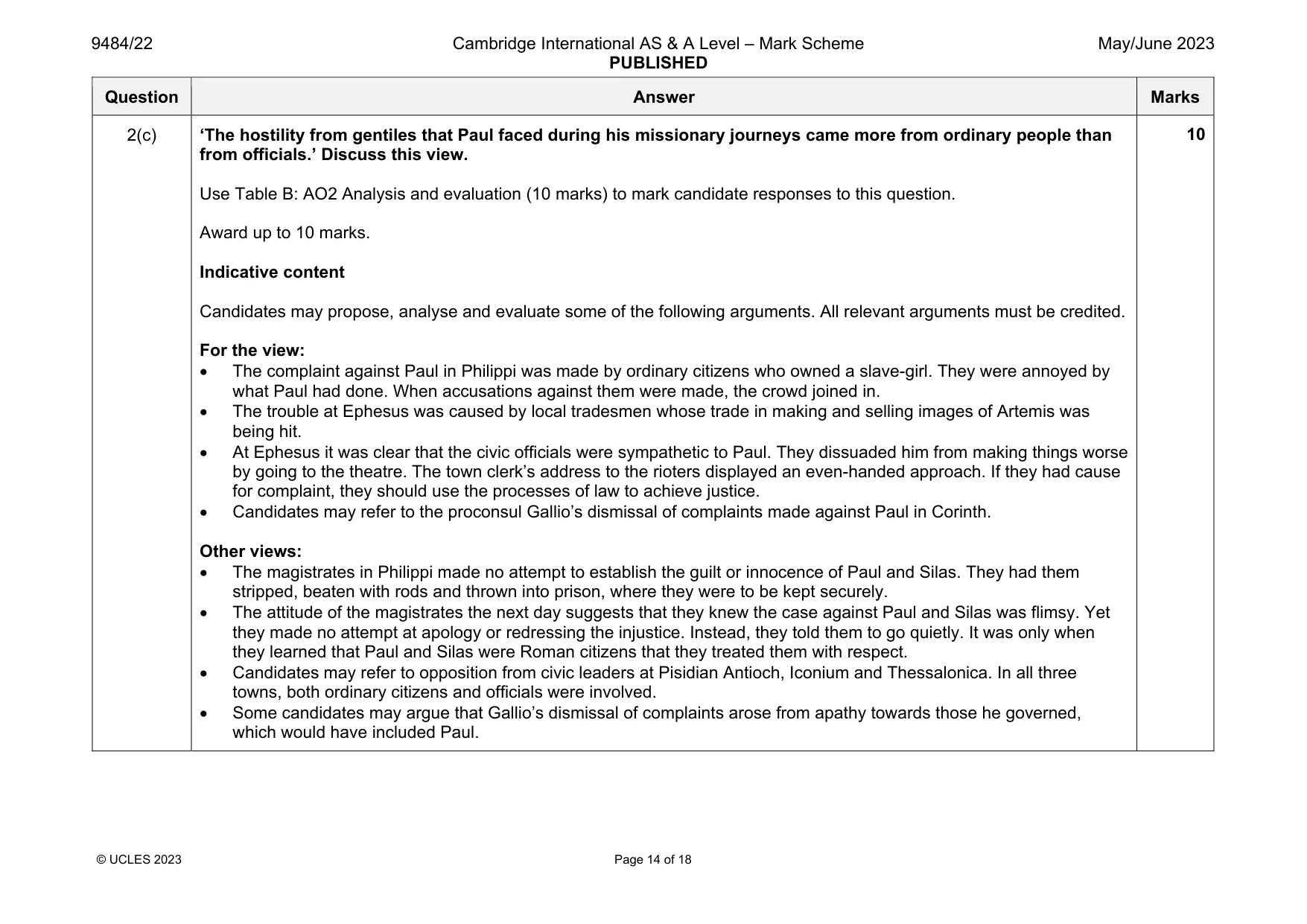 Mark scheme, page 14 of 18