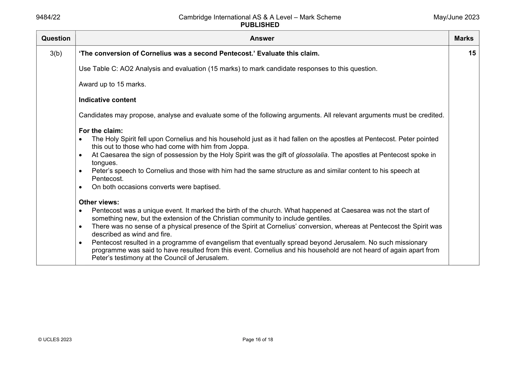 Mark scheme, page 16 of 18