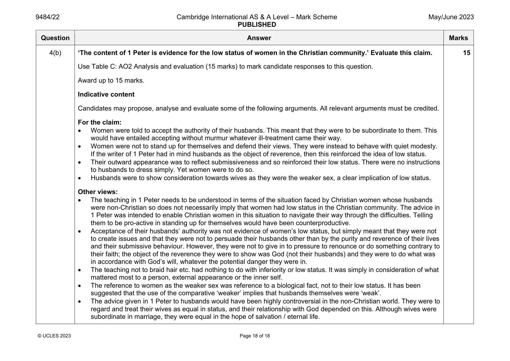 Mark scheme, page 18 of 18