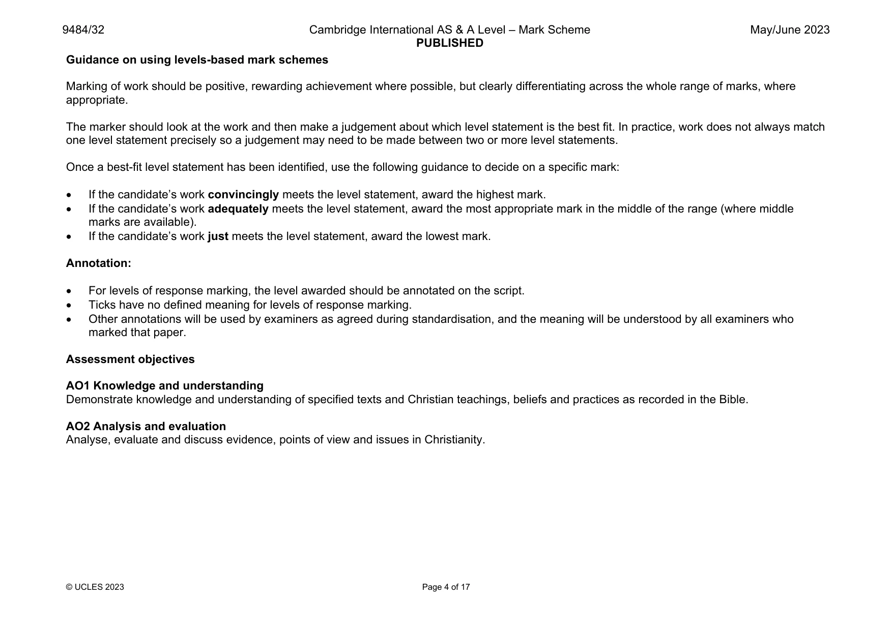 Mark scheme, page 4 of 17