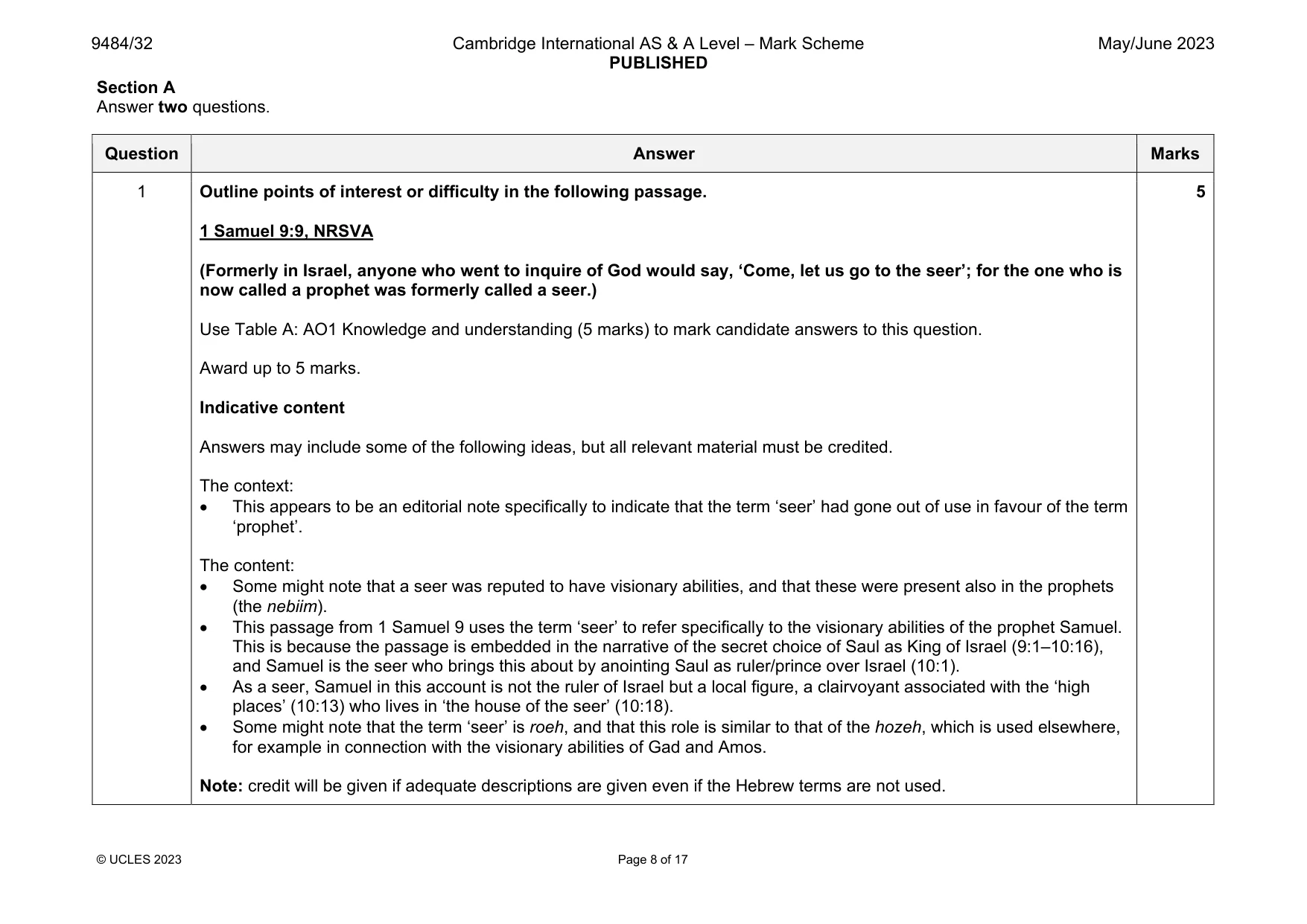 Mark scheme, page 8 of 17