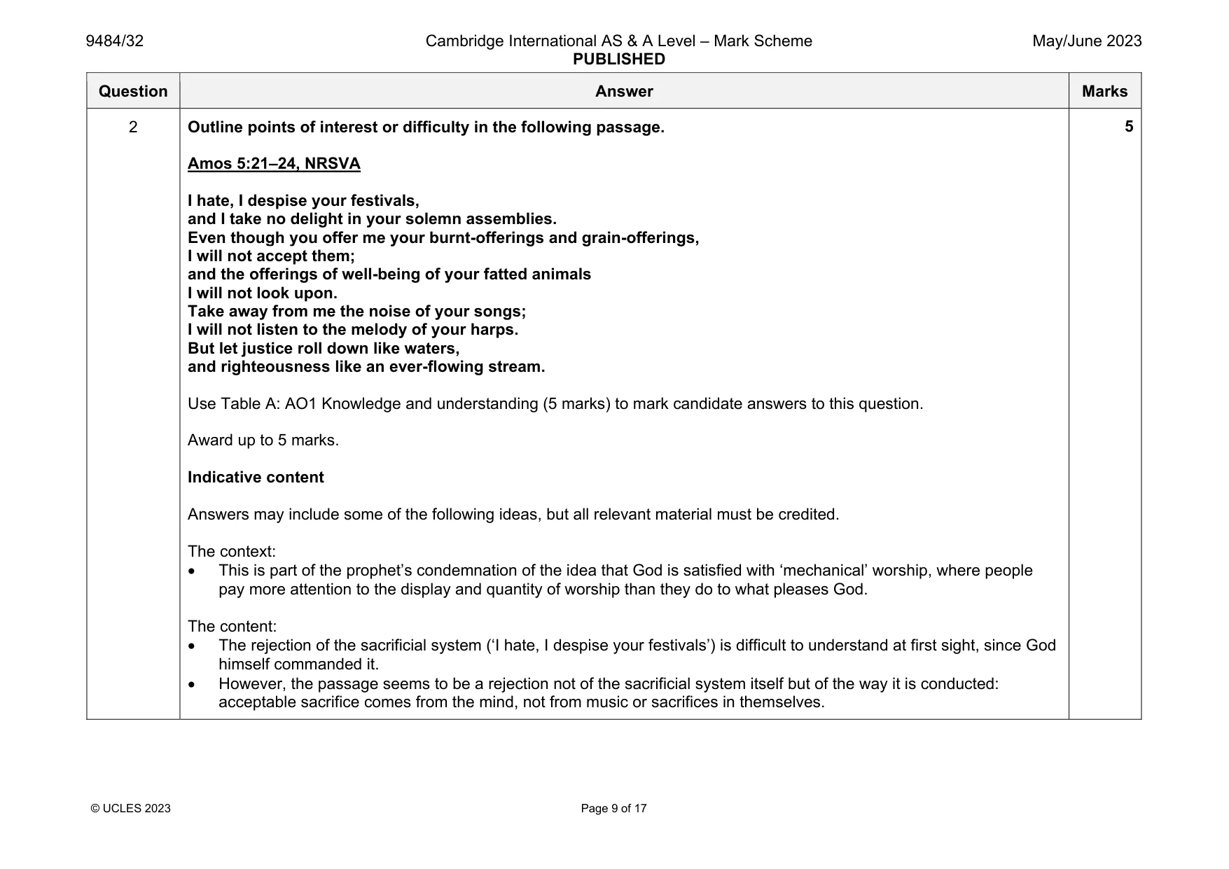 Mark scheme, page 9 of 17