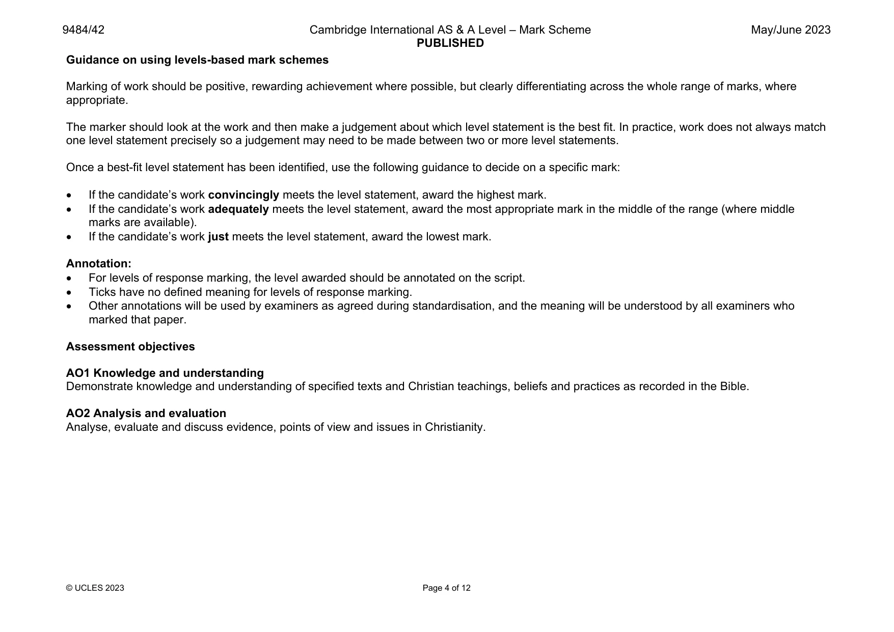 Mark scheme, page 4 of 12