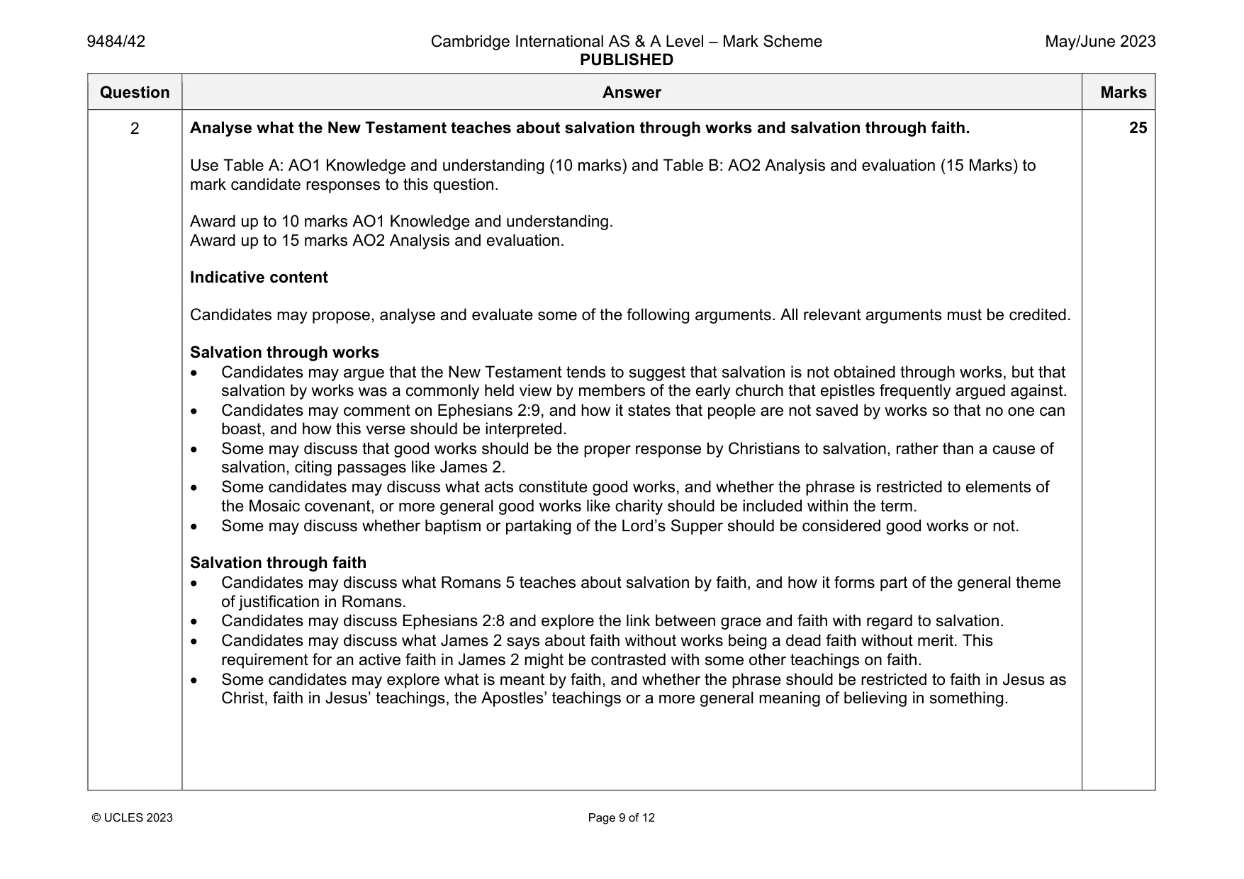 Mark scheme, page 9 of 12
