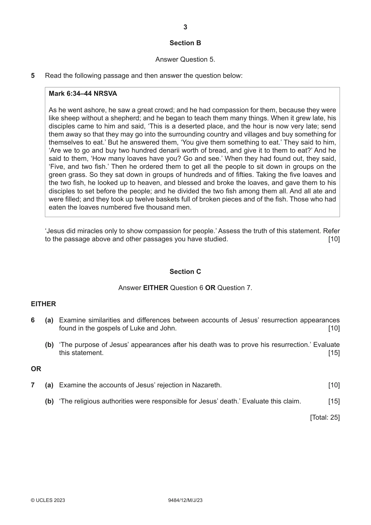 Cambridge A Level Biblical Studies 9484 2023 May/June Paper 1 · Variant 2 question paper, page 3 of 4