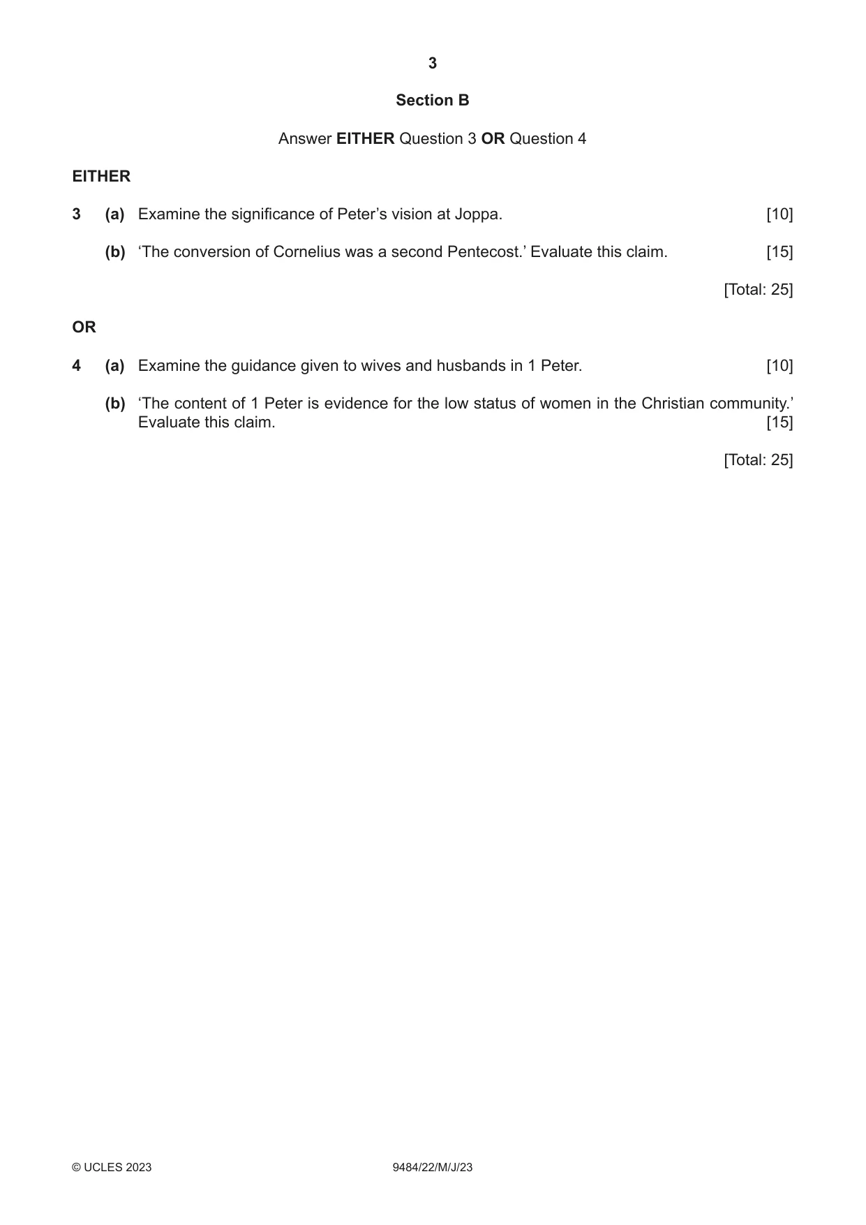 Cambridge A Level Biblical Studies 9484 2023 May/June Paper 2 · Variant 2 question paper, page 3 of 4